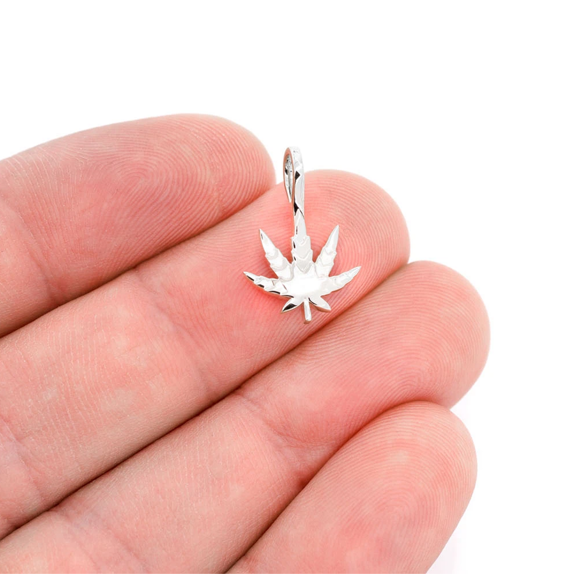 Cannabis Leaf Diamond Pendant in 14K white gold, Pure | Solid Gold, alternate view