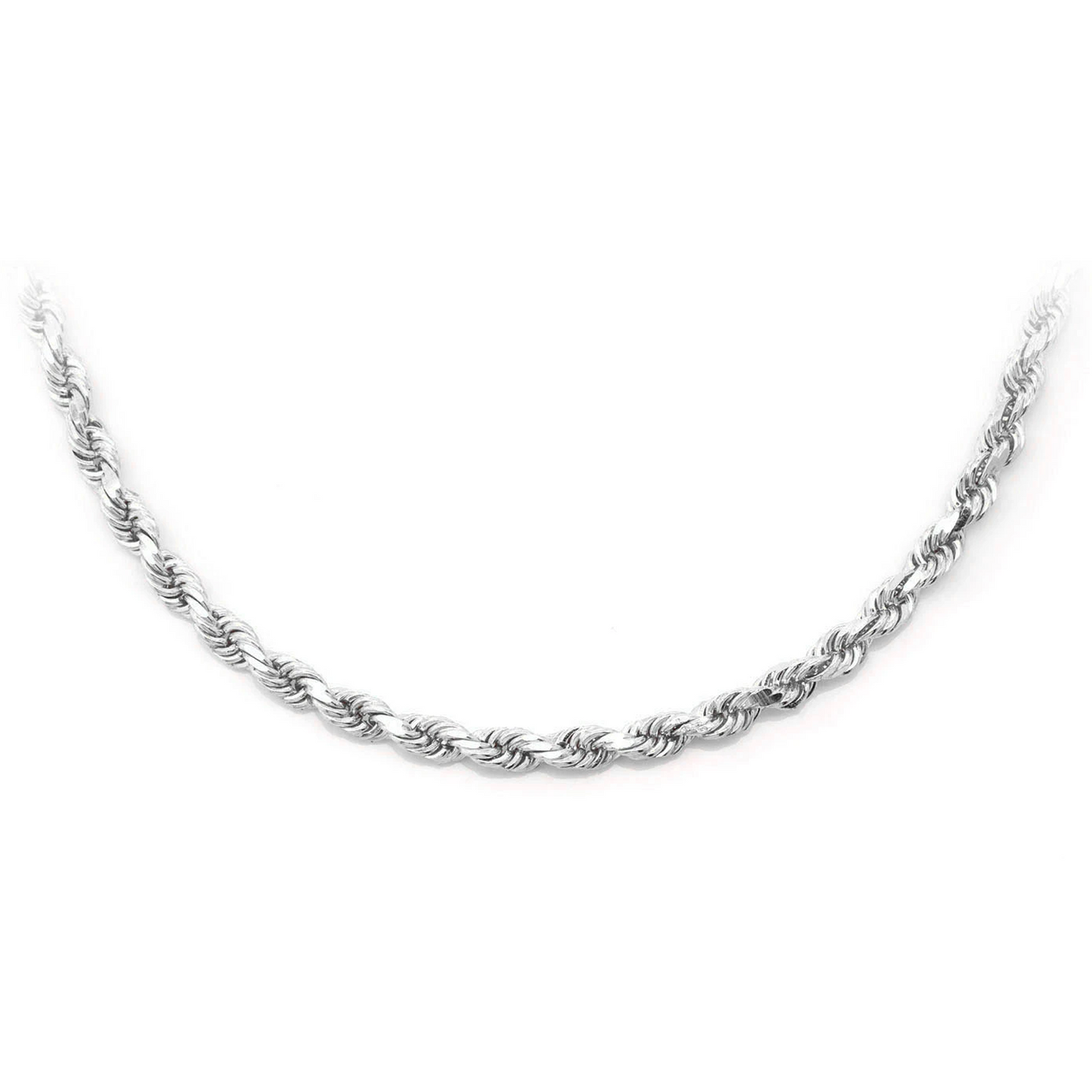 Rope Gold Chain in 14K white gold, 3mm width, front view