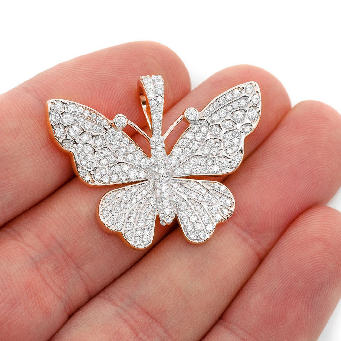 Statement Butterfly Diamond Pendant in 14K white gold, angled view