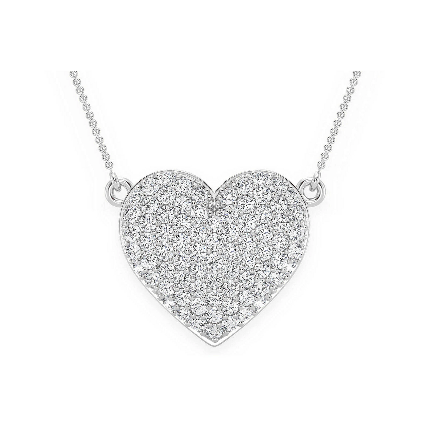 Grand Bubbly Heart Diamond Necklace in 14K white gold, front view