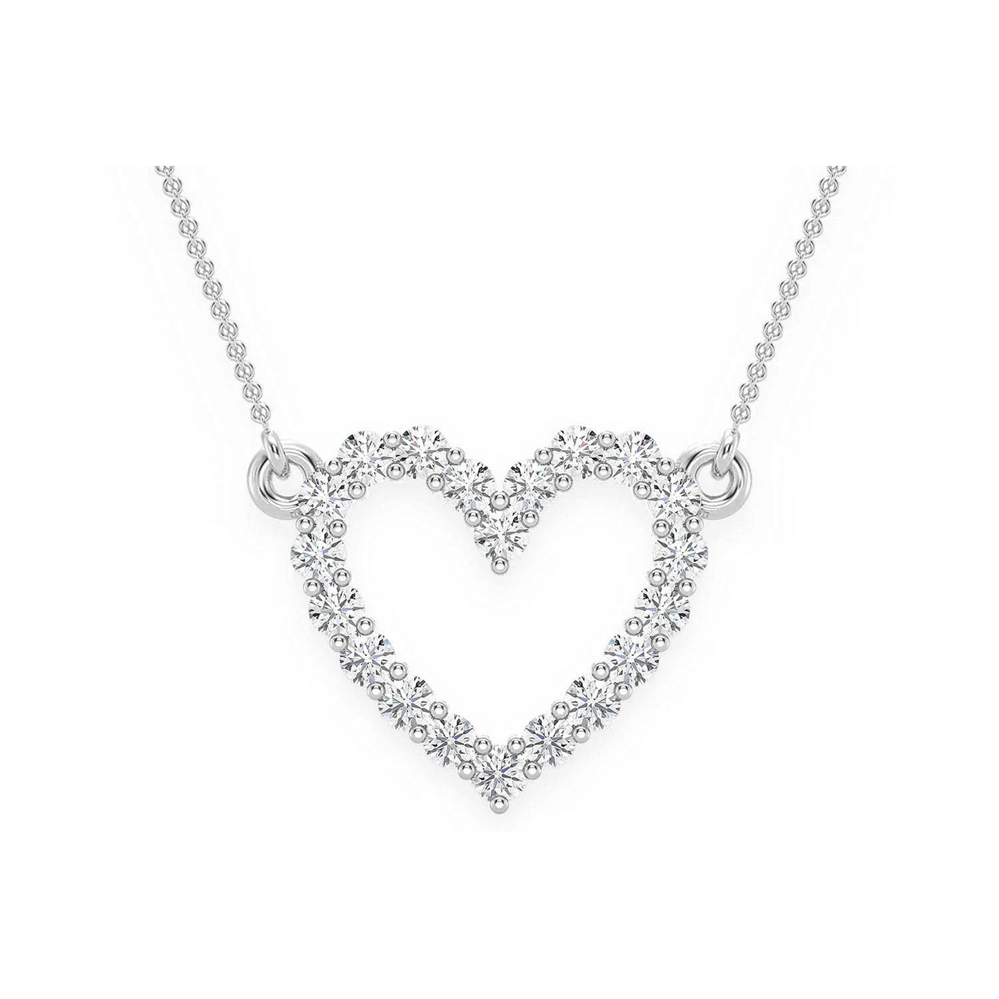 Open Heart Diamond Pendant Necklace in 14K white gold, front view