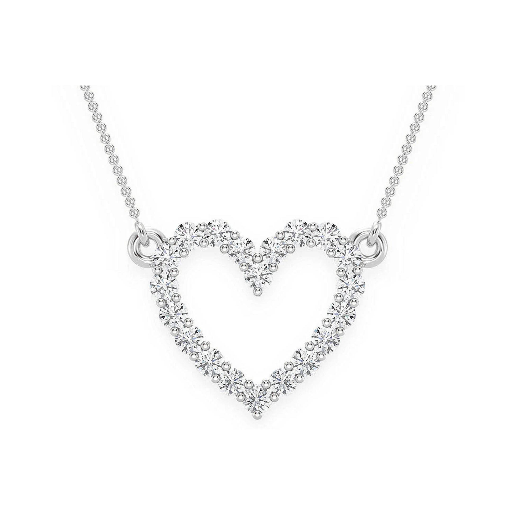 Open Heart Diamond Pendant Necklace in 14K white gold, front view