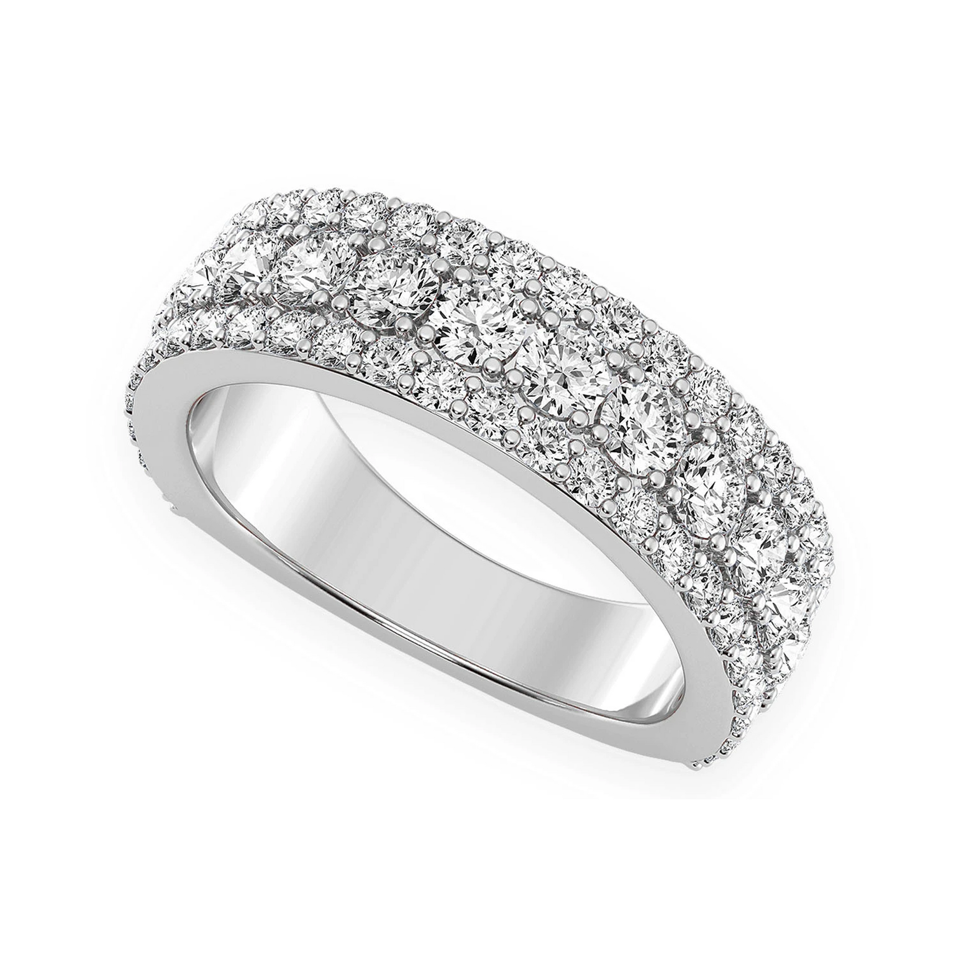 Three Row Flat Band Ring in 14K white gold, detail view