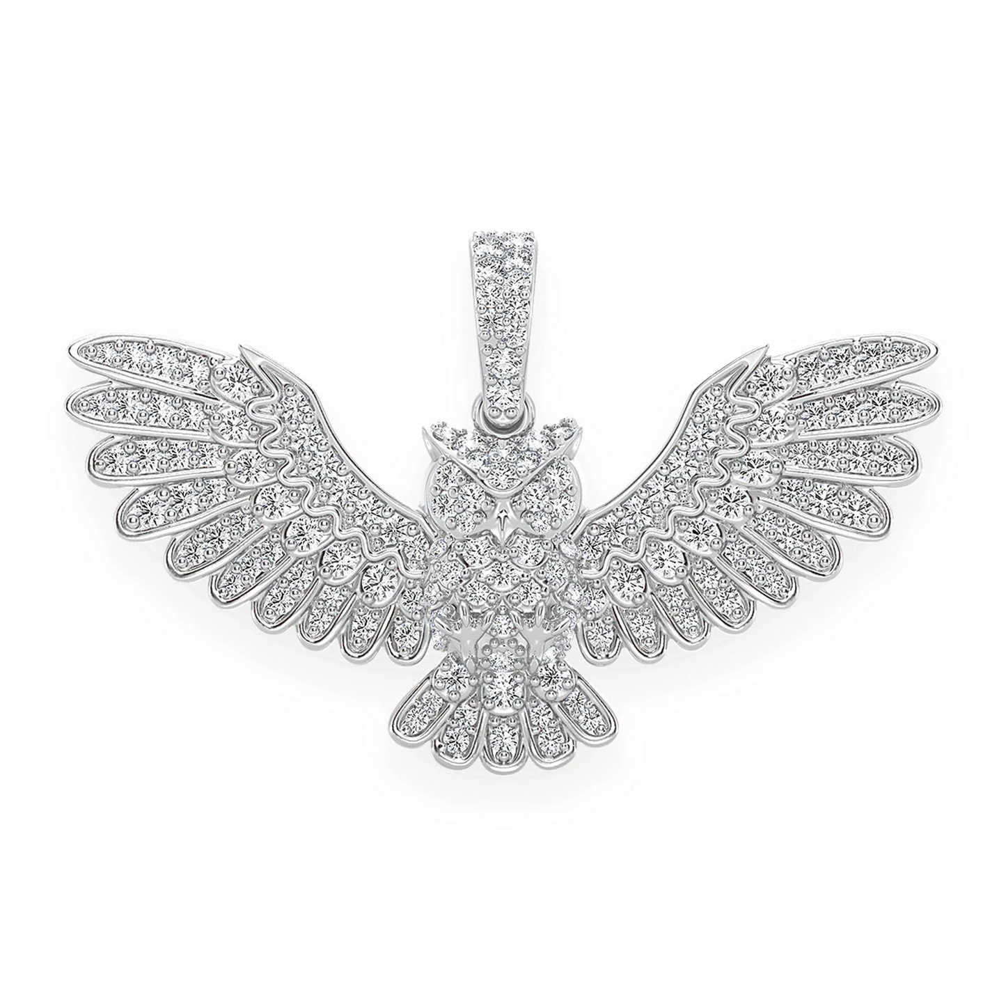 Owl Diamond Pendant in 14K white gold, front view