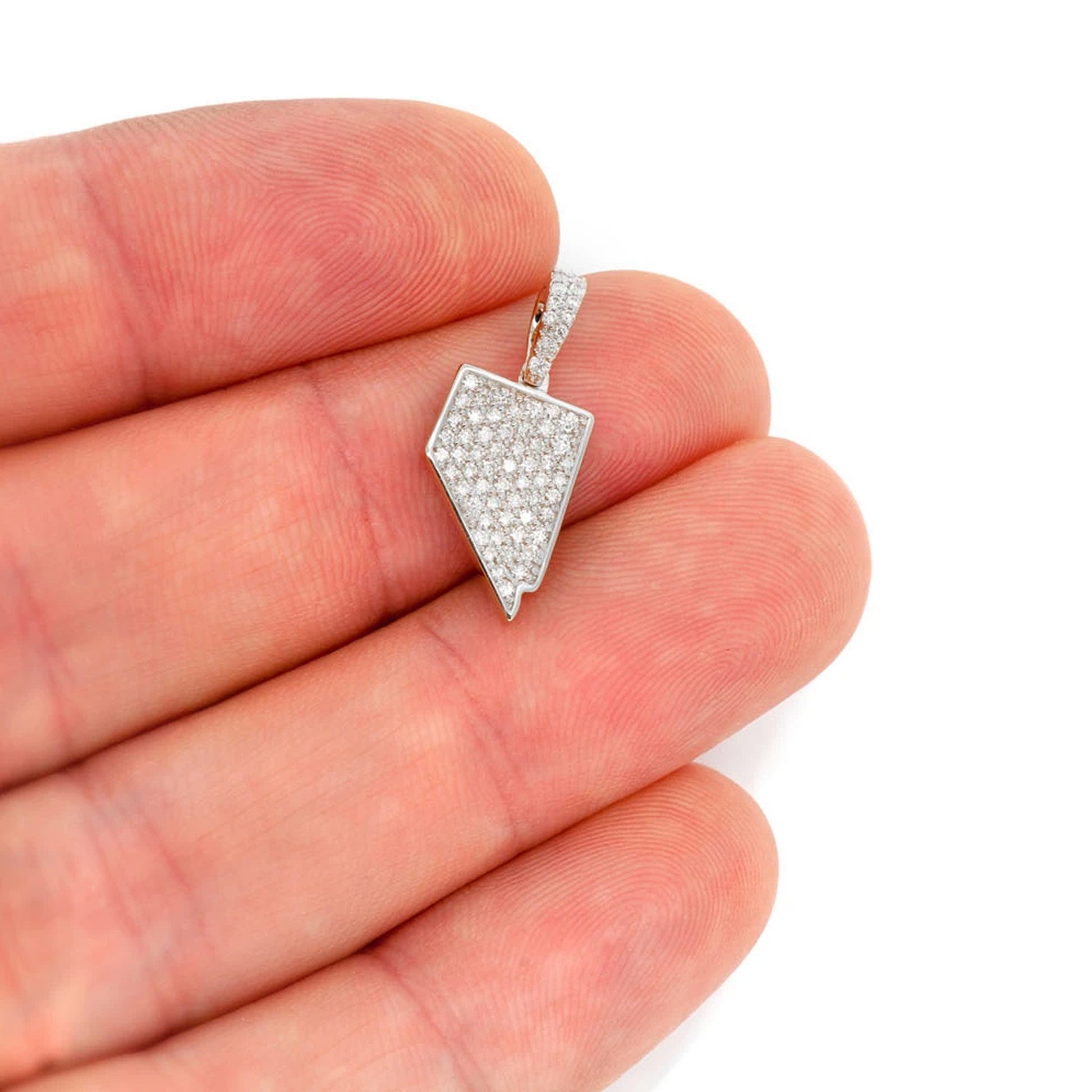 US State Diamond Pendant in 14K white gold, Nevada design, angled view