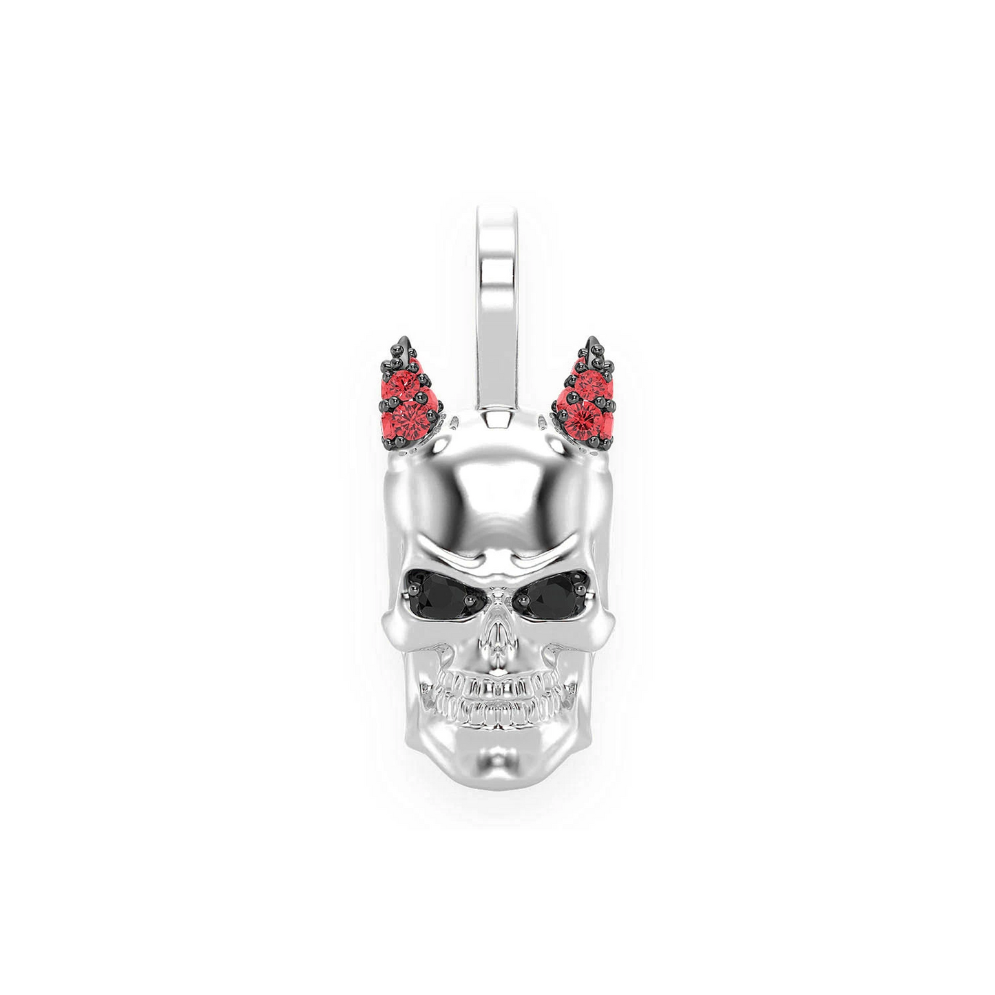 Horned Skull Diamond Pendant in 14K white gold, front view