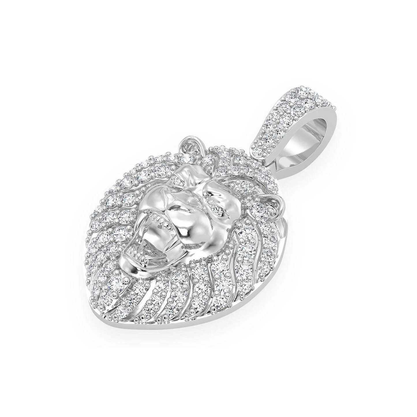 Lion Head Diamond Pendant in 14K white gold, Set | 0.50ctw, detail view