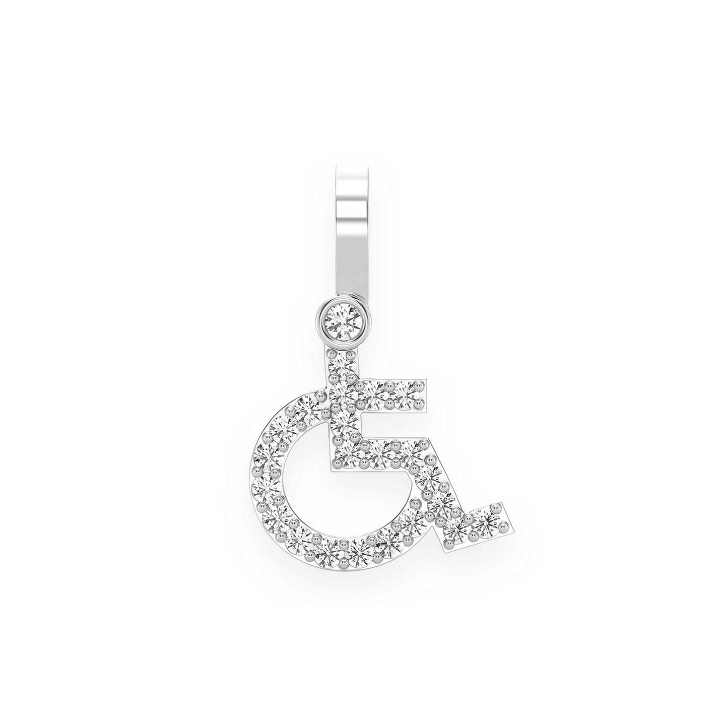 Wheelchair Diamond Pendant in 14K white gold, Signature | 0.20ctw, front view