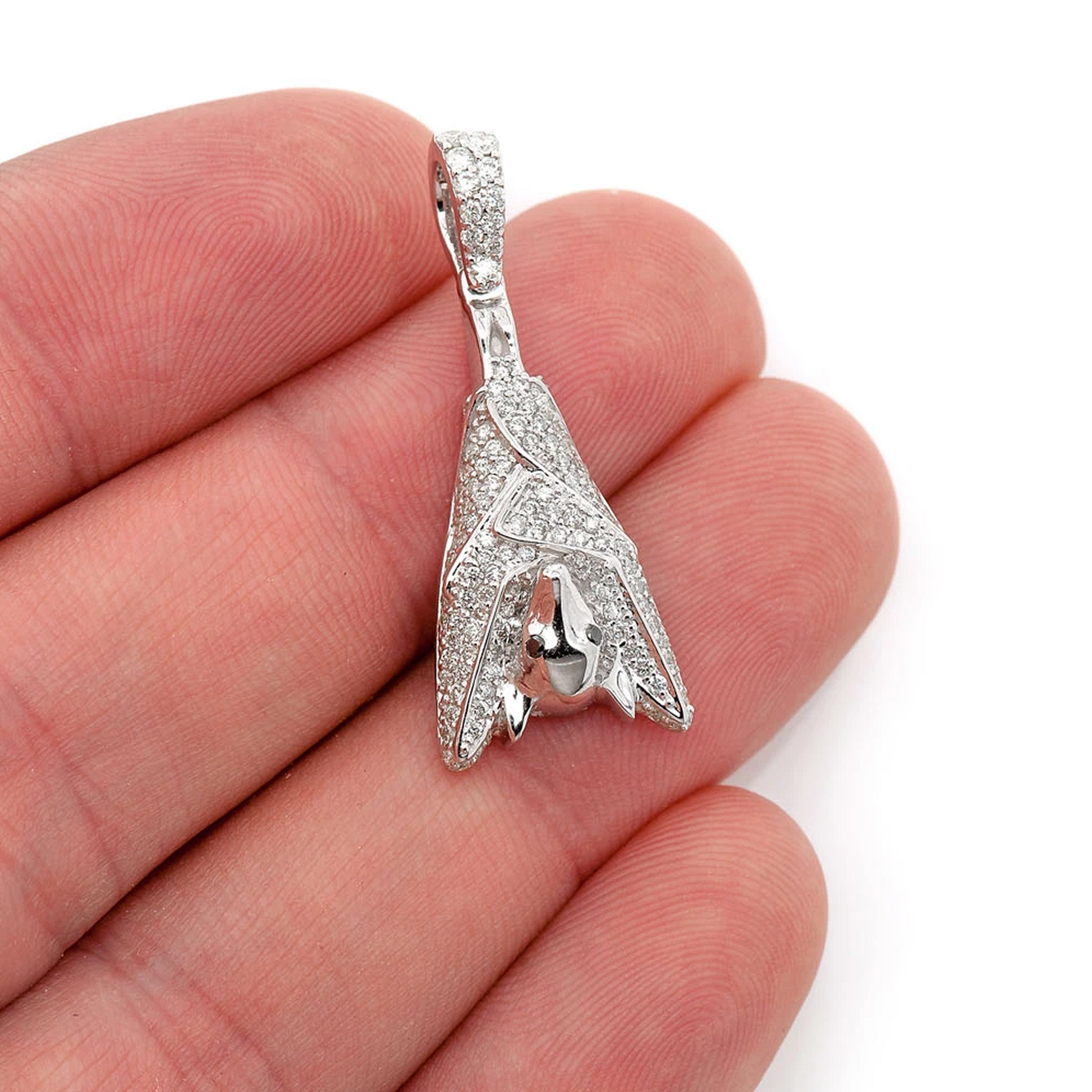 Hanging Bat Diamond Pendant in 14K yellow gold, angled view