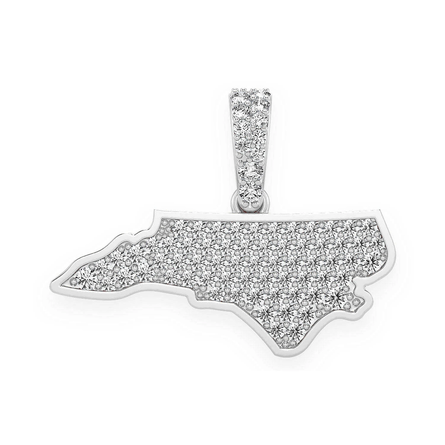 US State Diamond Pendant in 14K white gold, North Carolina design, front view