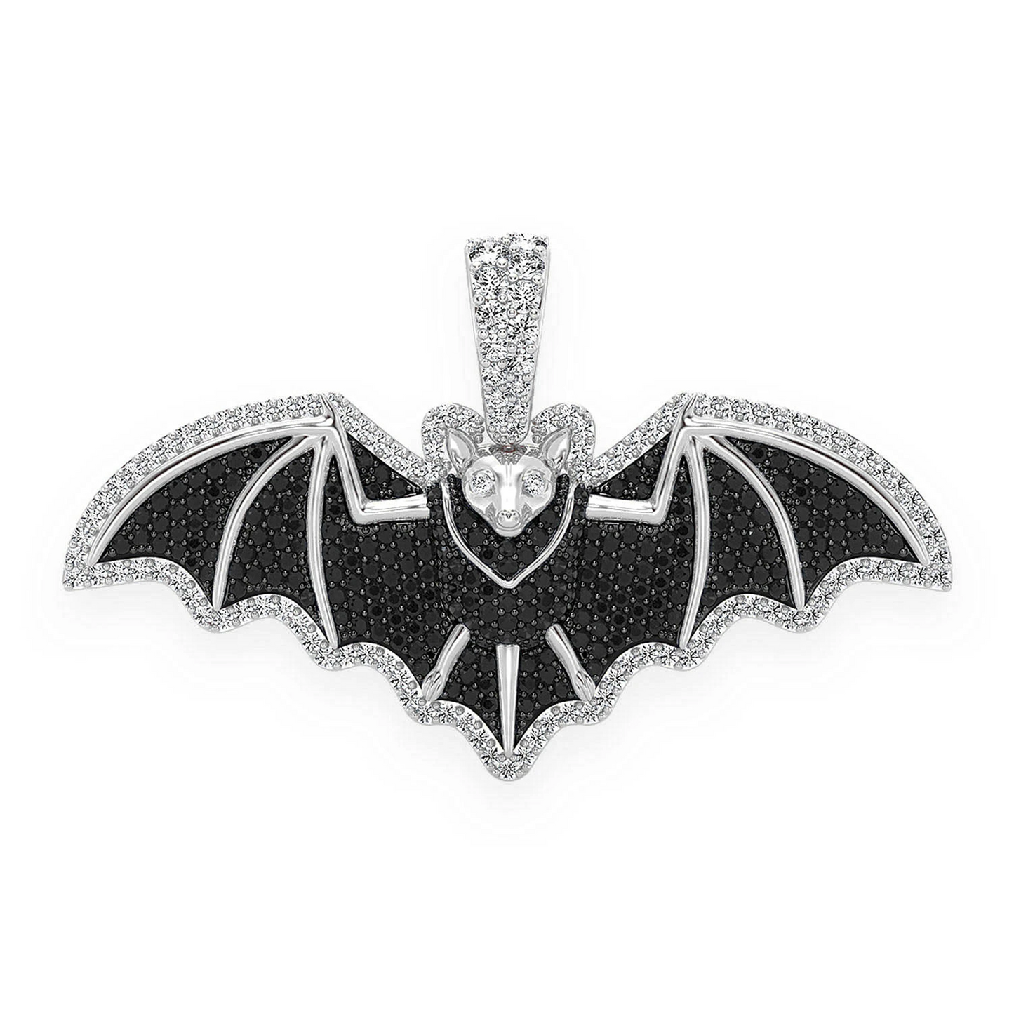 Black Diamond Bat Pendant in 14K white gold, front view