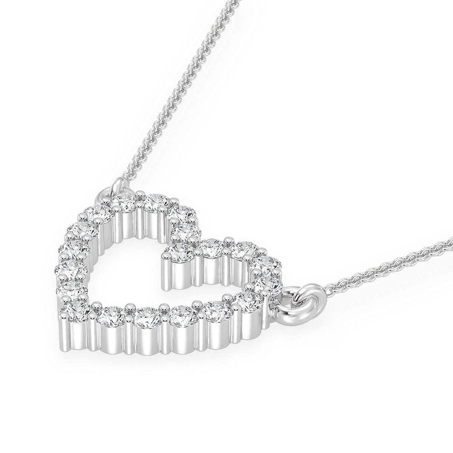 Open Heart Diamond Pendant Necklace in 14K white gold, detail view