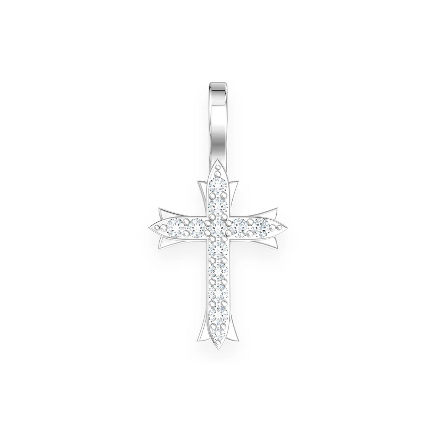 Triple Point Cross Pendant in 14K white gold, Set | 0.10ctw, front view