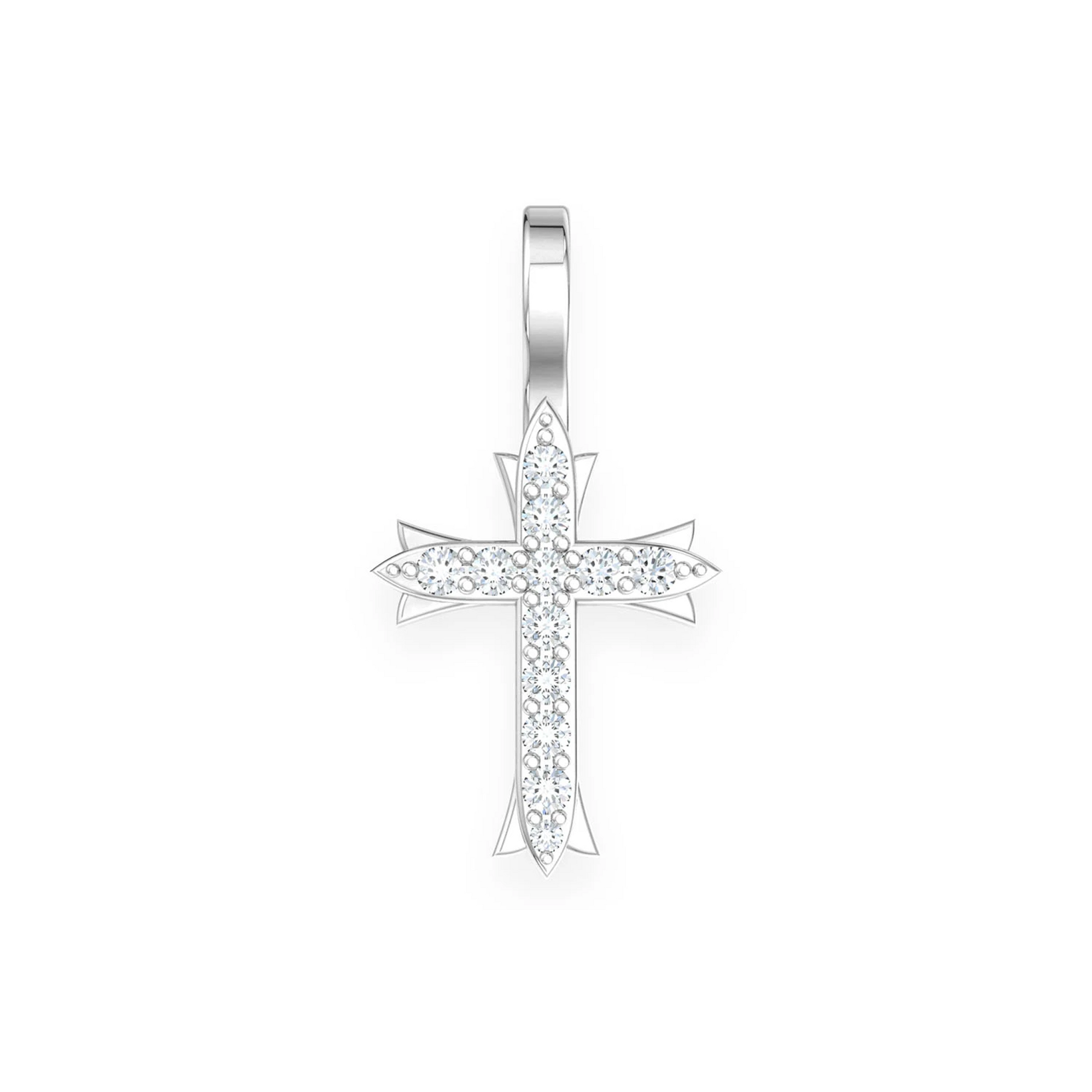 Triple Point Cross Pendant in 14K white gold, Set | 0.10ctw, front view