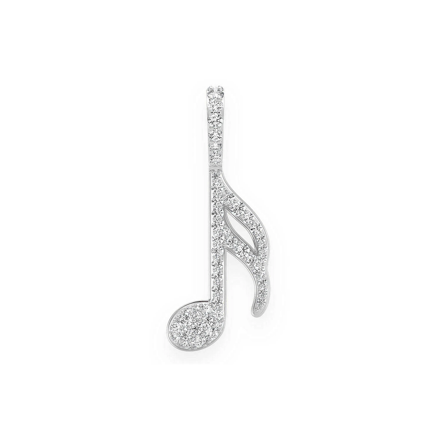 Semiquaver Music Note Diamond Pendant in 14K white gold, Large | 0.50ctw, front view
