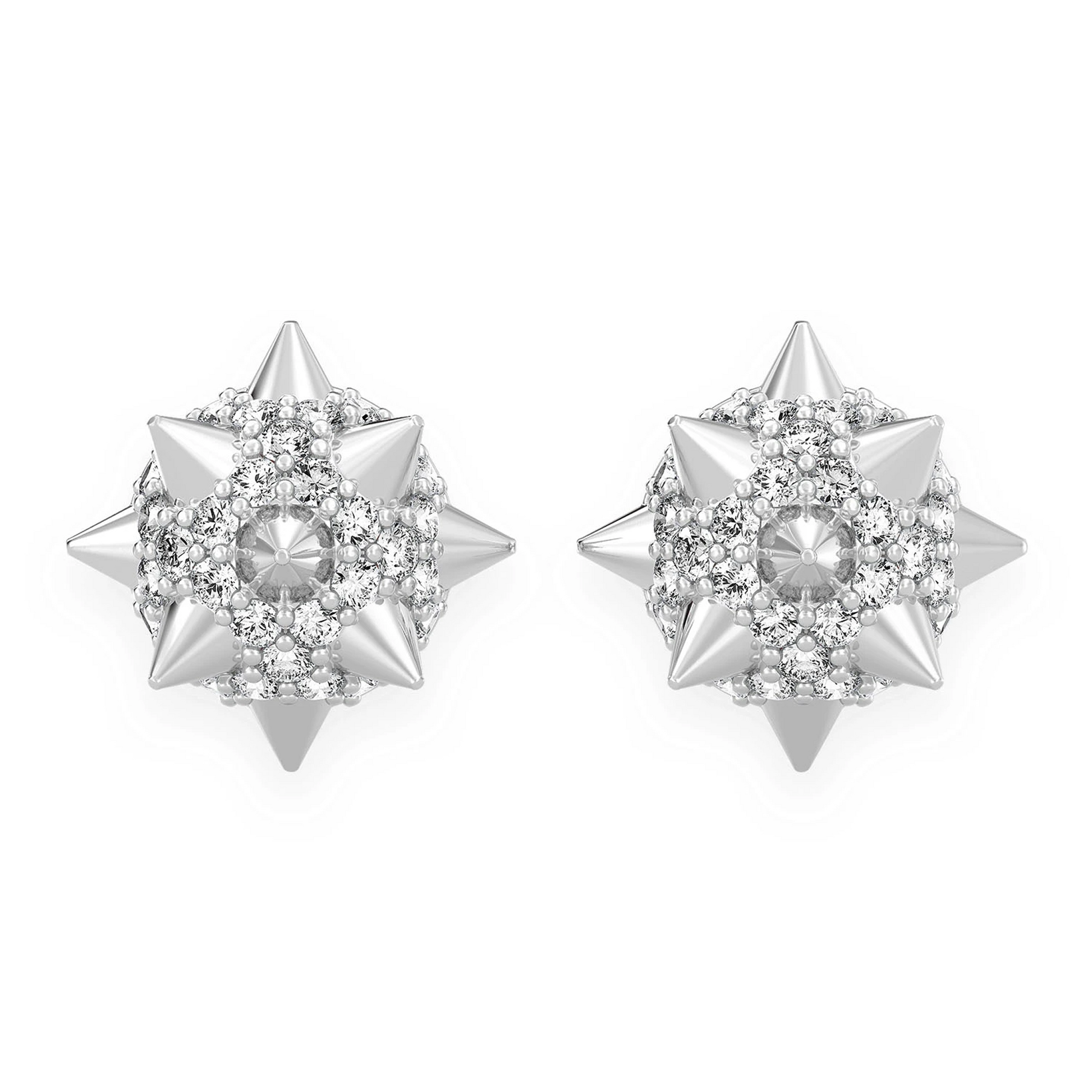 Spike Ball Diamond Stud Earrings in 14K white gold, front view