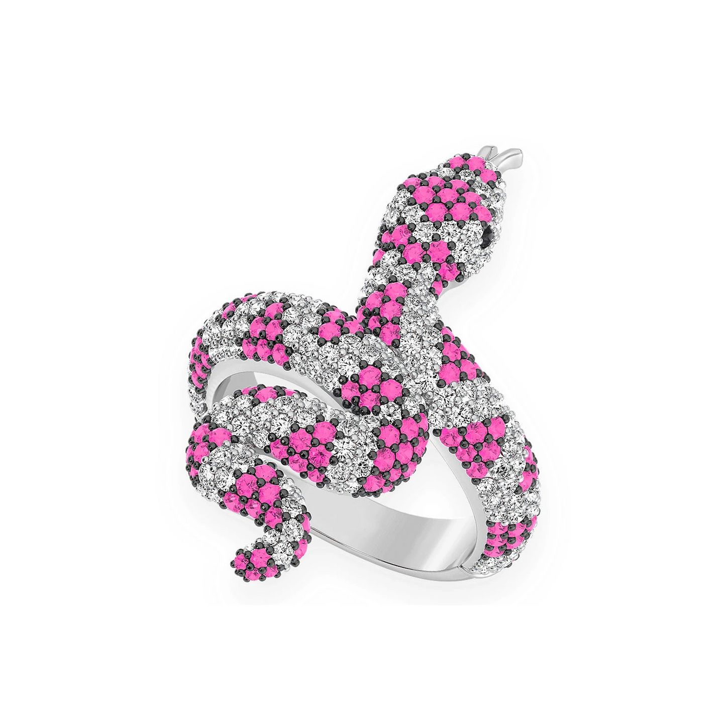 Snake Diamond Ring in 14K white gold, Ruby, detail view