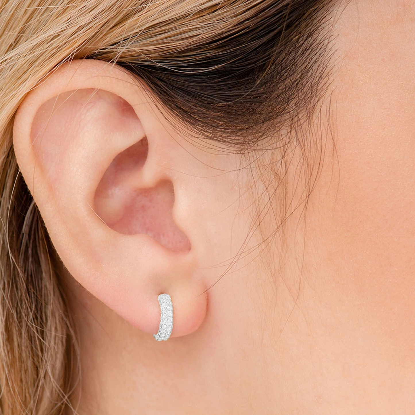 Half Hoop Diamond Earrings in 14K white gold, angled view