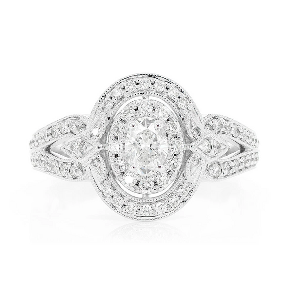 Oval Double Halo Milgrain Diamond Ring