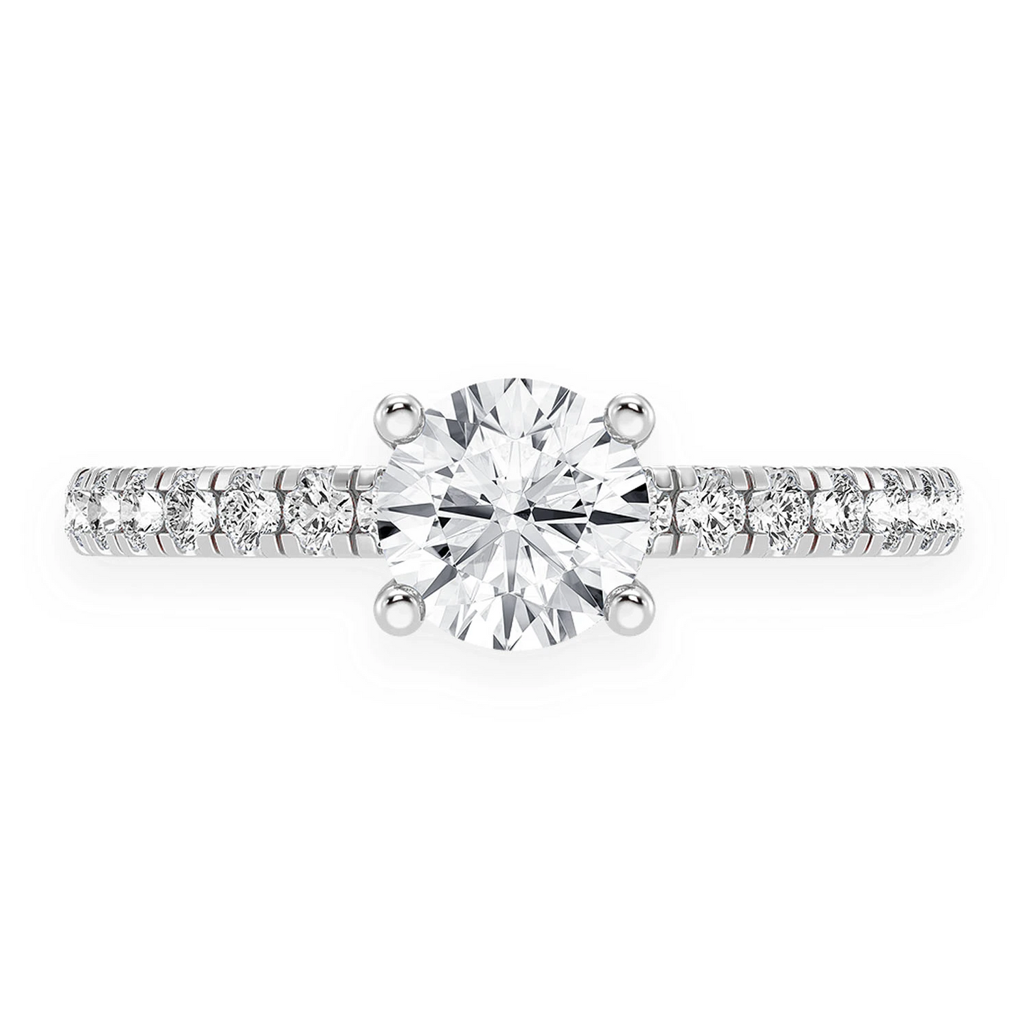 Round Solitaire One Row Under Halo Ring in 14K white gold, front view