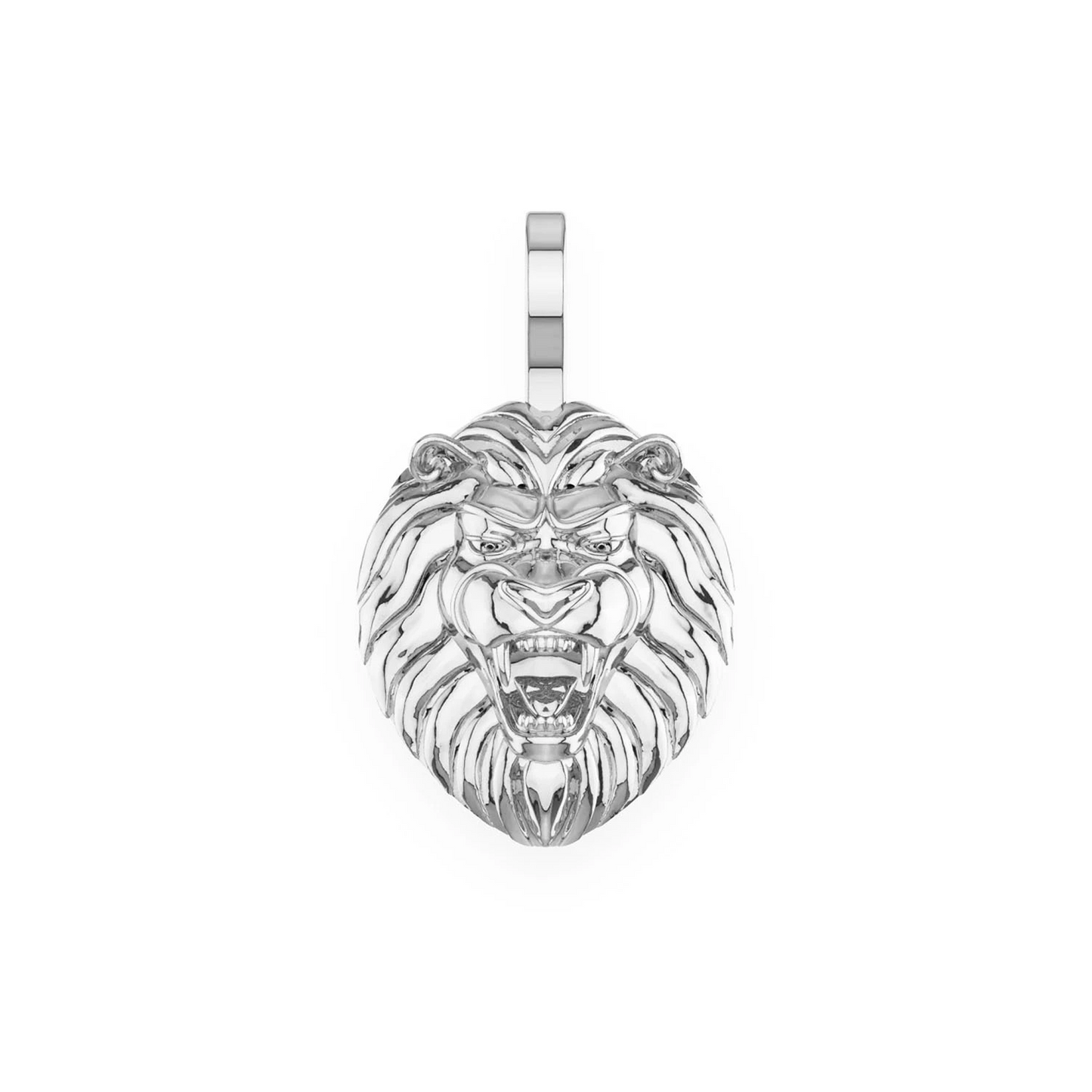 Lion Head Diamond Pendant in 14K white gold, Pure | Solid Gold, front view