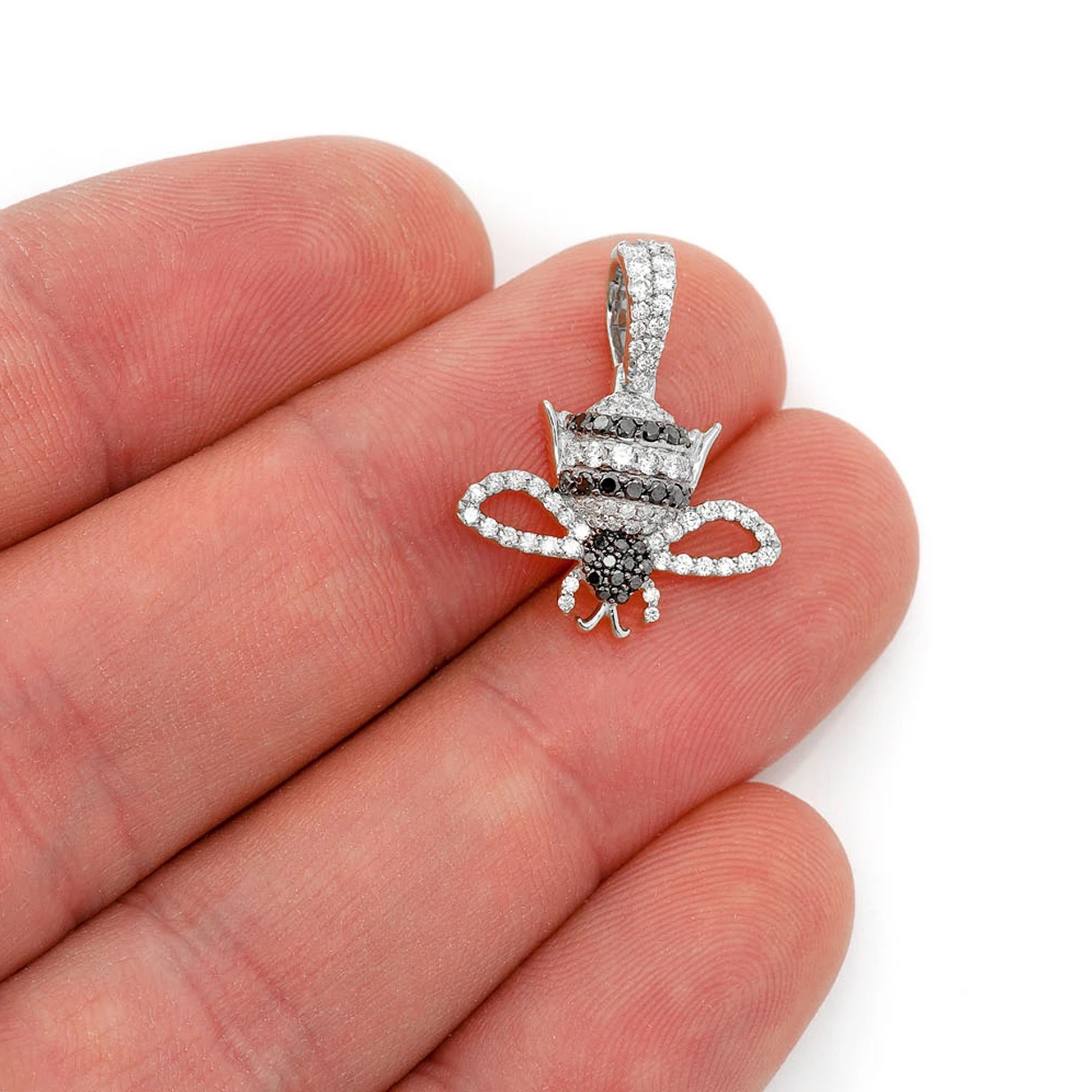 Bumble Bee Diamond Pendant in 14K white gold, angled view