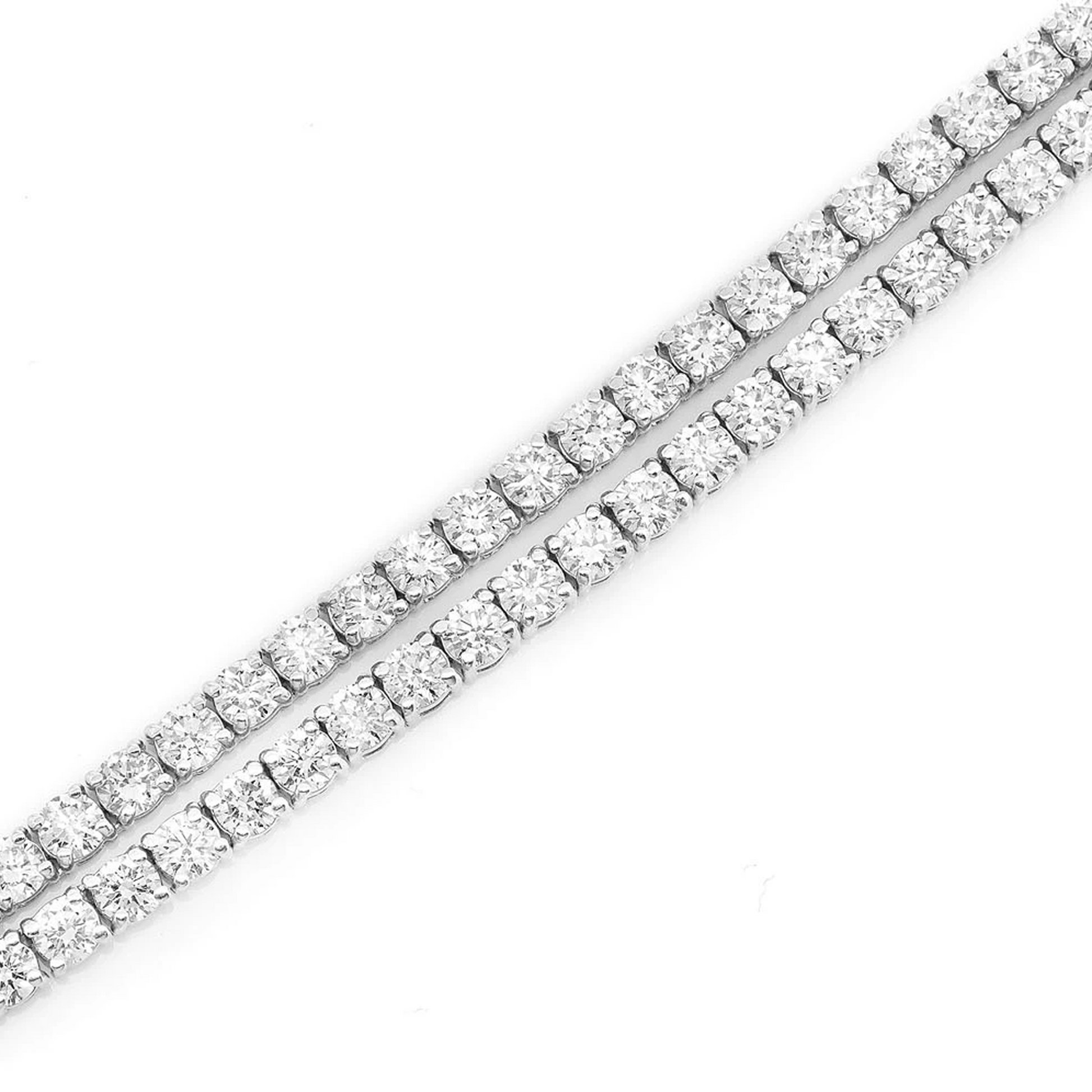 Prong Diamond Tennis Necklace in 14K white gold, 15pt / 22.00ctw, angled view
