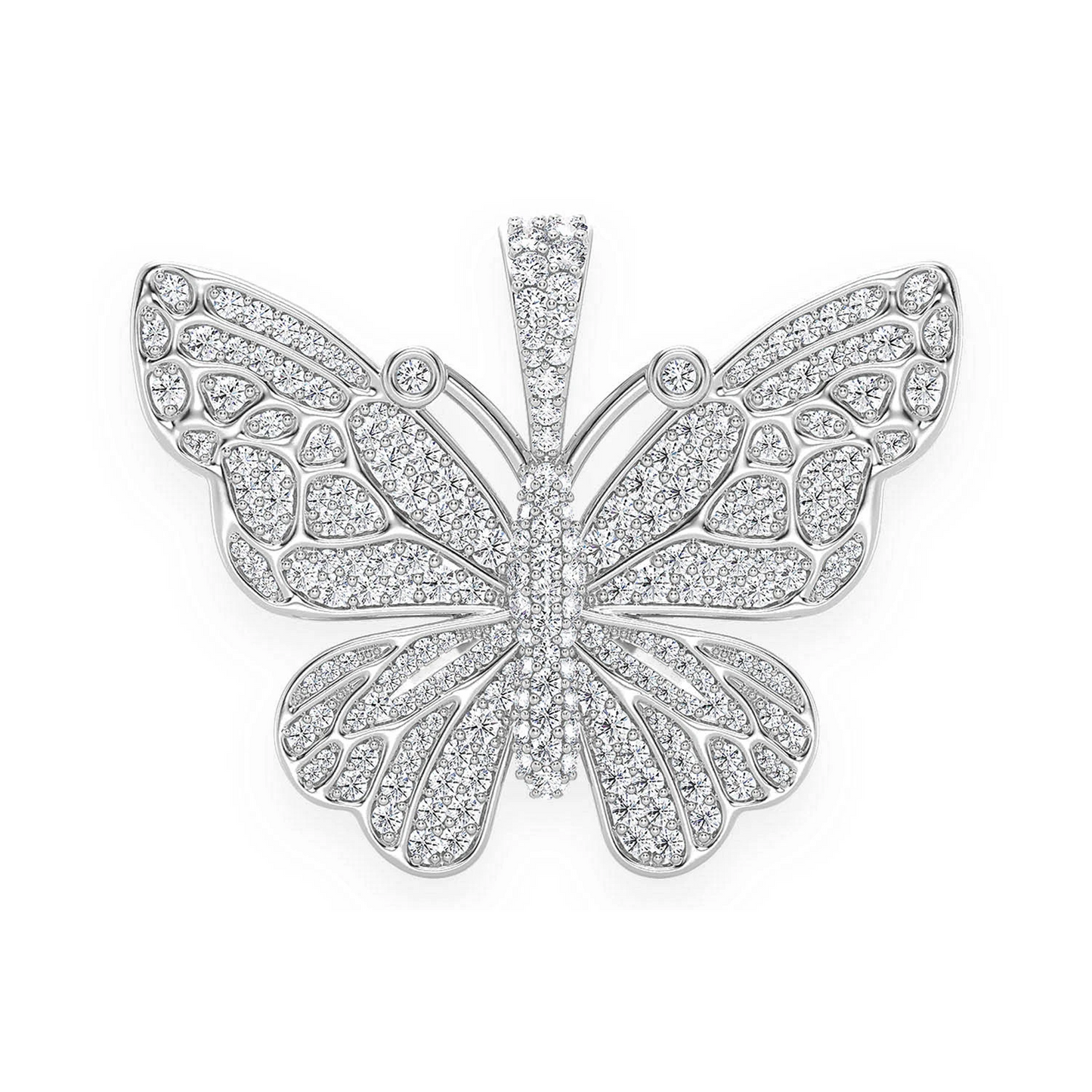 Statement Butterfly Diamond Pendant in 14K white gold, front view