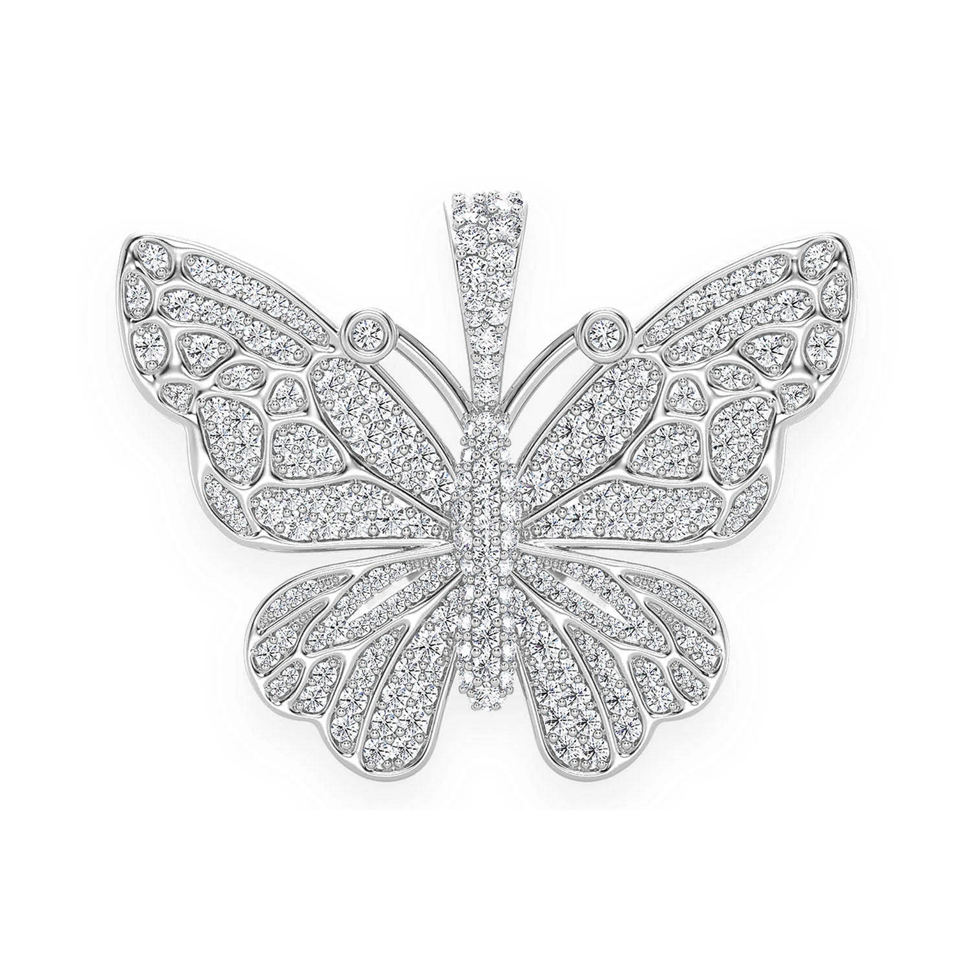 Statement Butterfly Diamond Pendant in 14K white gold, front view