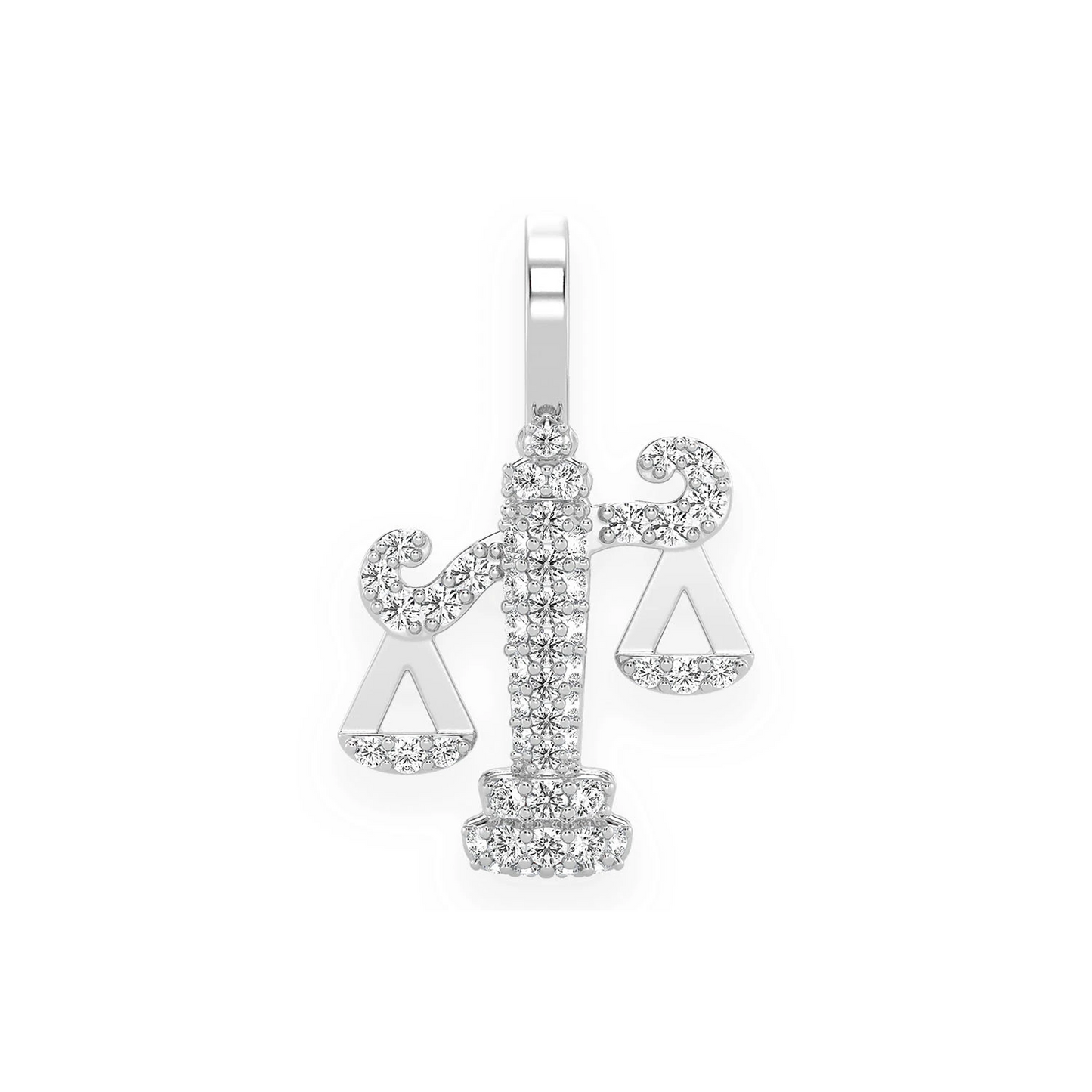 Scales of Justice Diamond Pendant in 14K white gold, front view