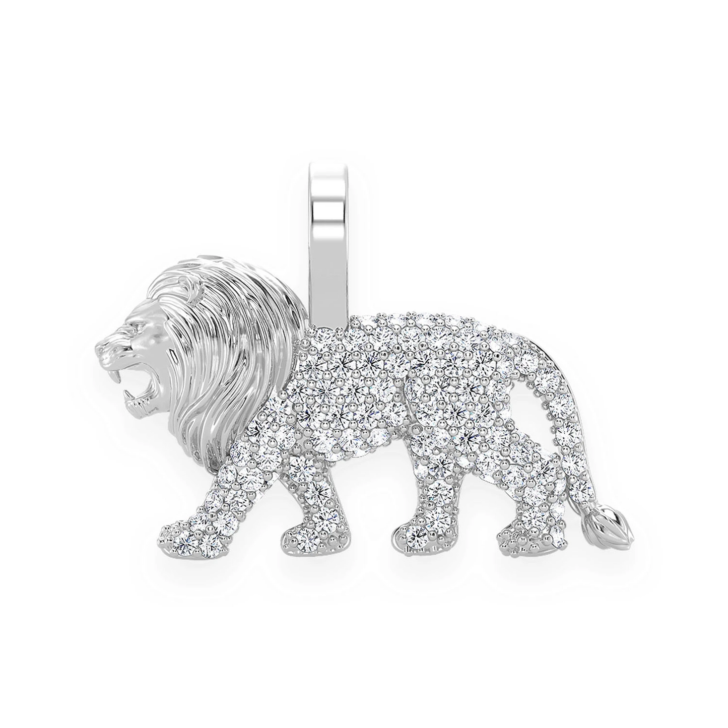 Walking Lion Diamond Pendant in 14K white gold, front view