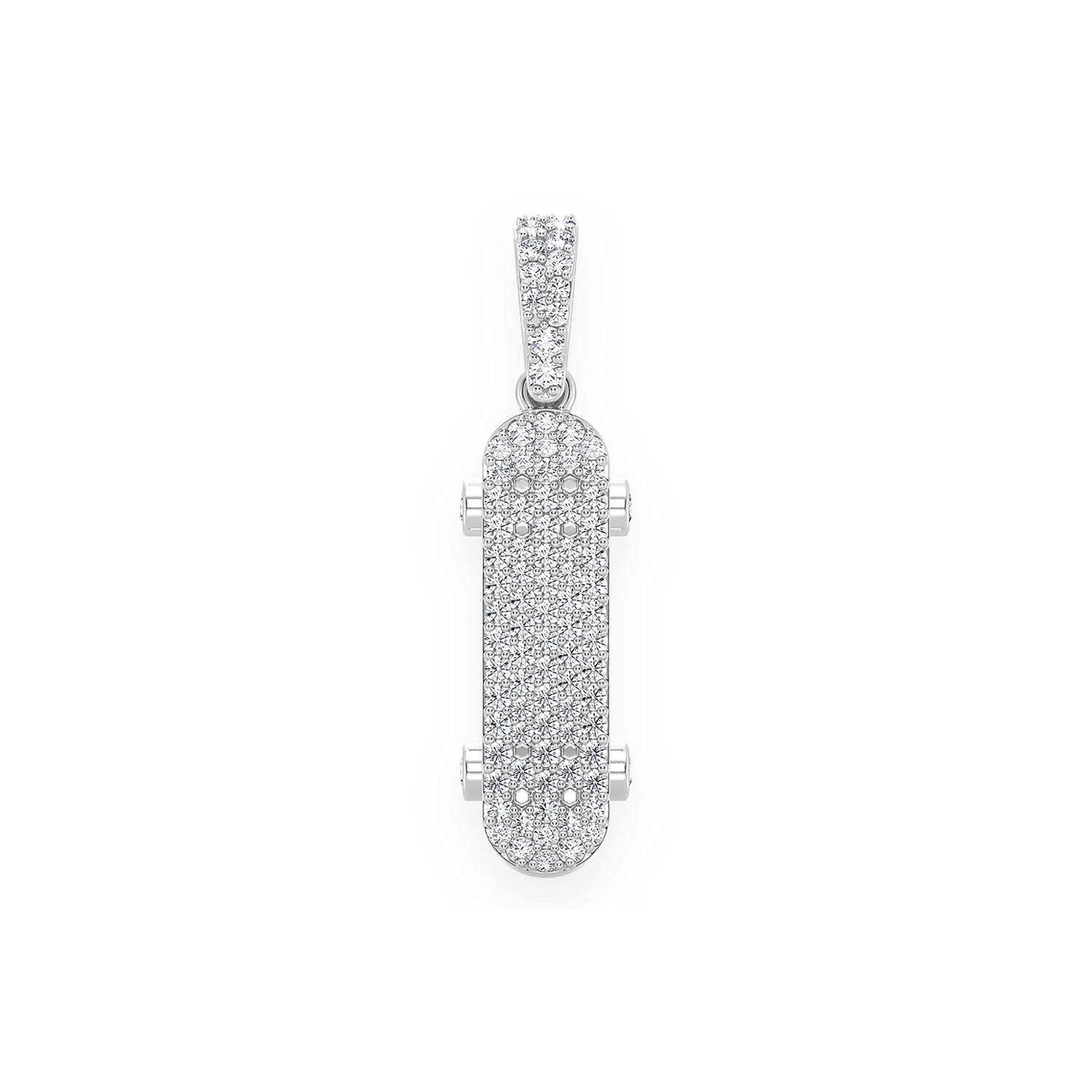 Skateboard Diamond Pendant in 14K white gold, front view