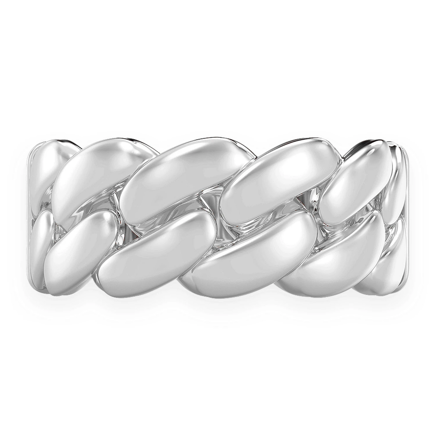 Solid Gold Cuban Ring in 14K white gold, front view 3