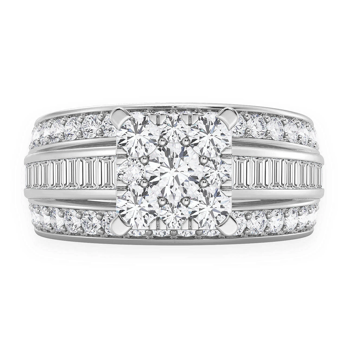 Cathedral Channel Baguette Engagement Ring in 14K white gold, front view