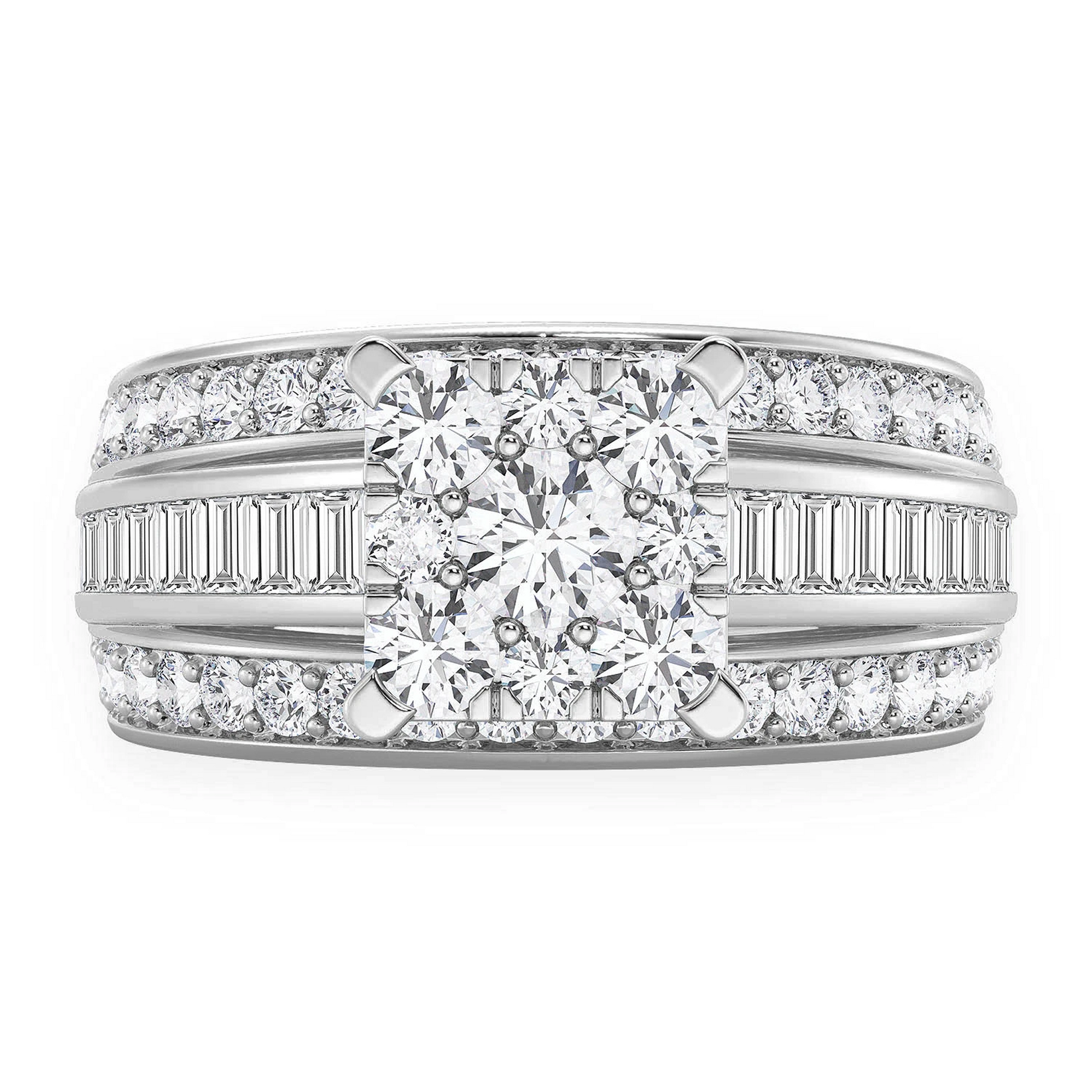 Cathedral Channel Baguette Engagement Ring in 14K white gold, front view