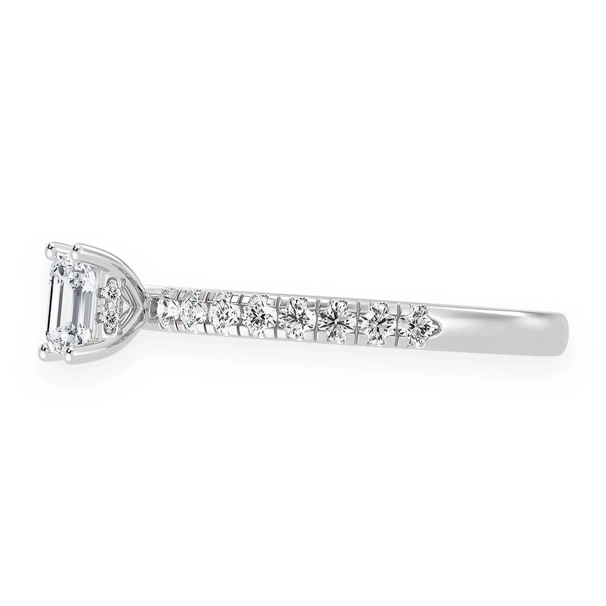 0.25ct Emerald Cut Diamond Engagement Ring in 14K white gold, detail view