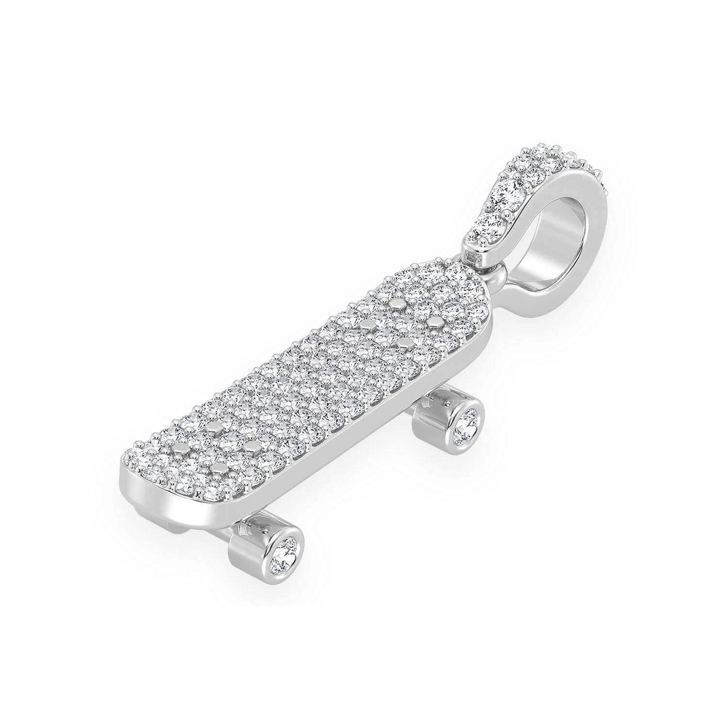 Skateboard Diamond Pendant in 14K white gold, angled view