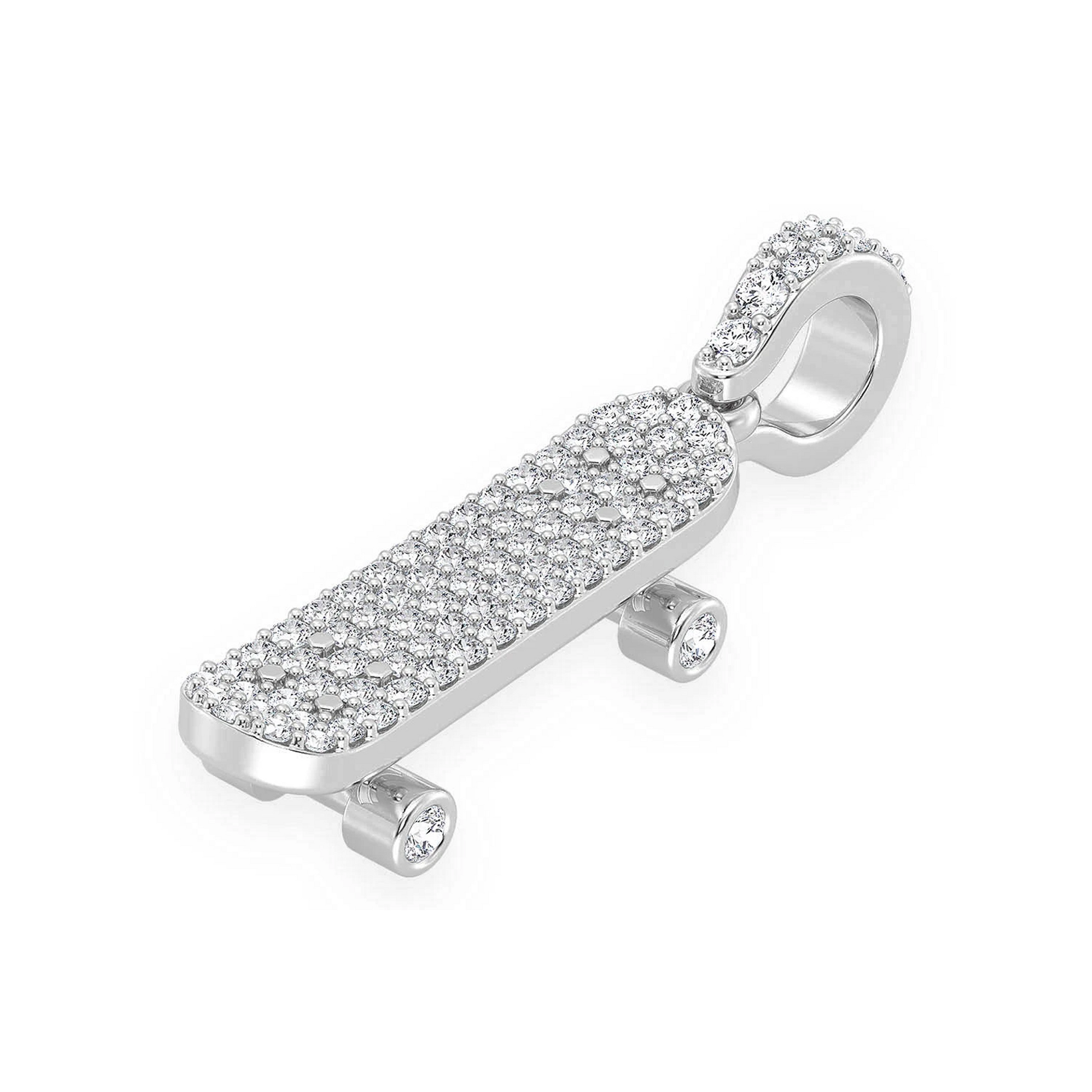 Skateboard Diamond Pendant in 14K white gold, angled view
