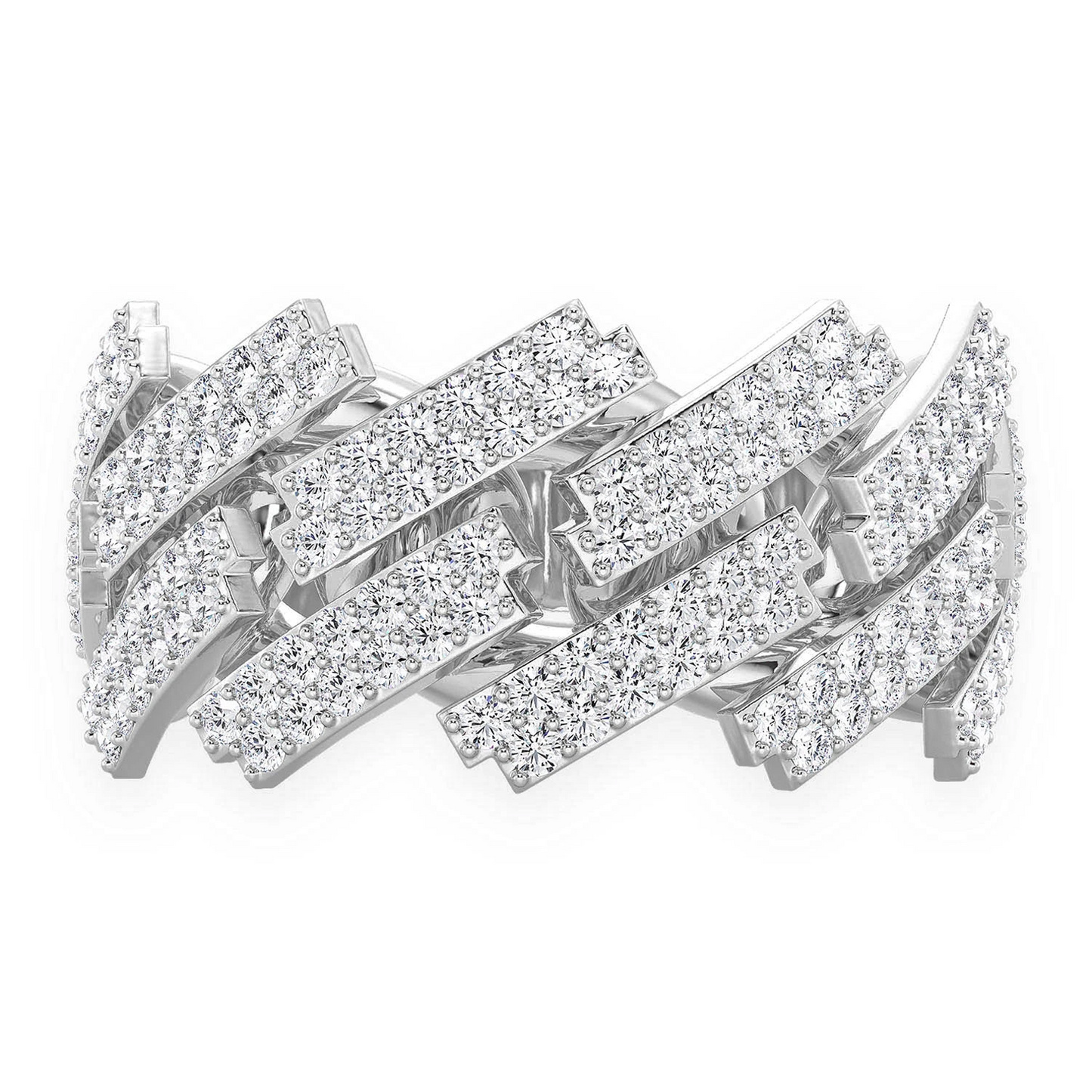 Serrated Cuban Diamond Ring in 14K white gold, front view