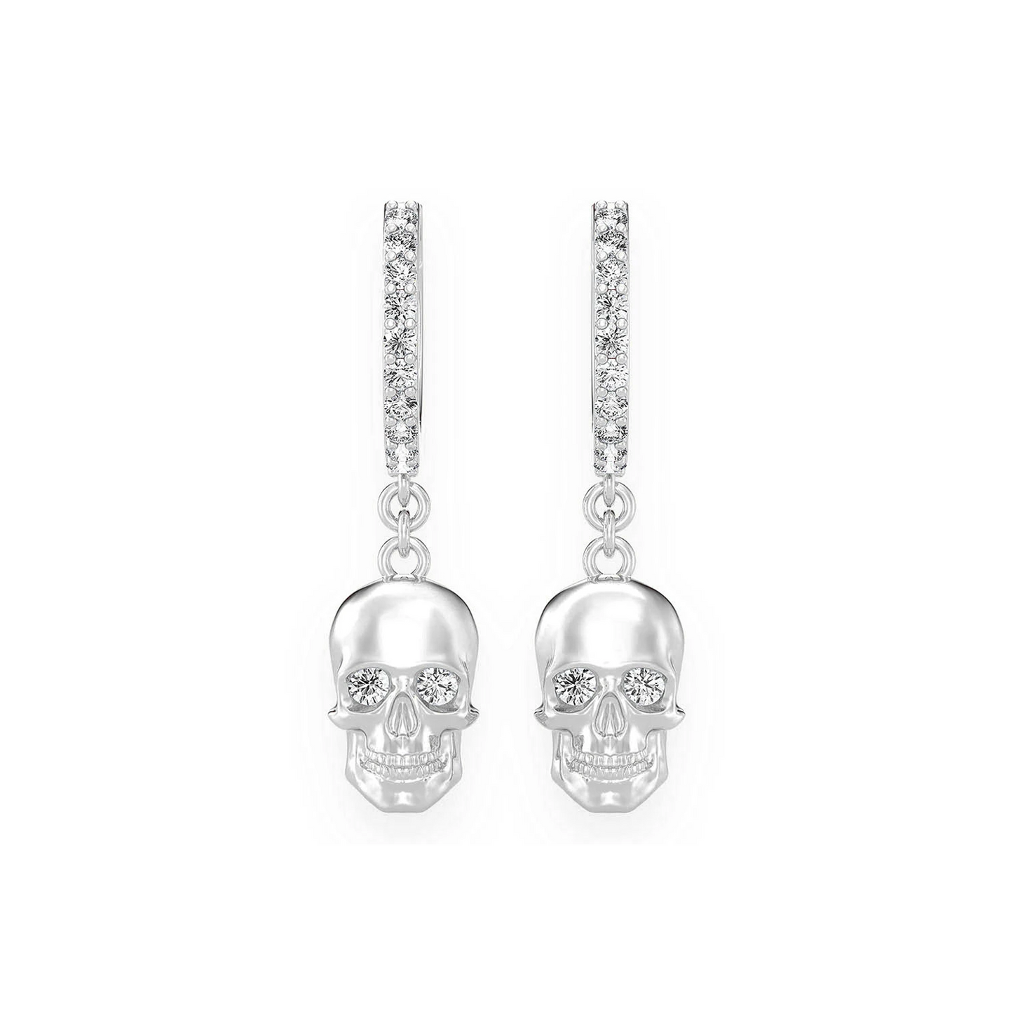 Skull Diamond Hoop Drops in 14K white gold, front view