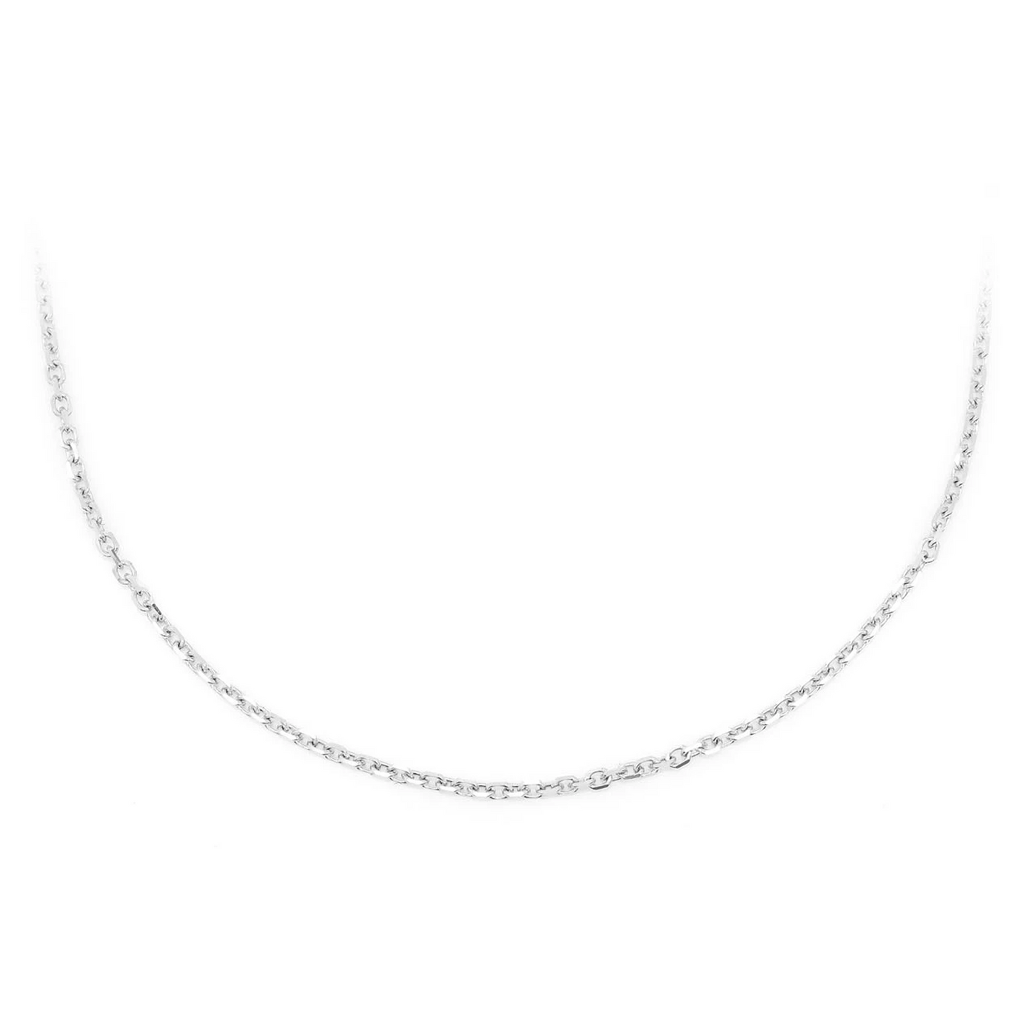 Rolo Gold Chain in 14K white gold, 1mm width, front view