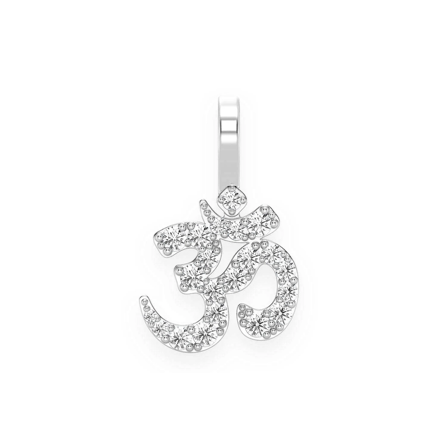 Pranava Om Diamond Pendant in 14K white gold, 0.33ctw, front view
