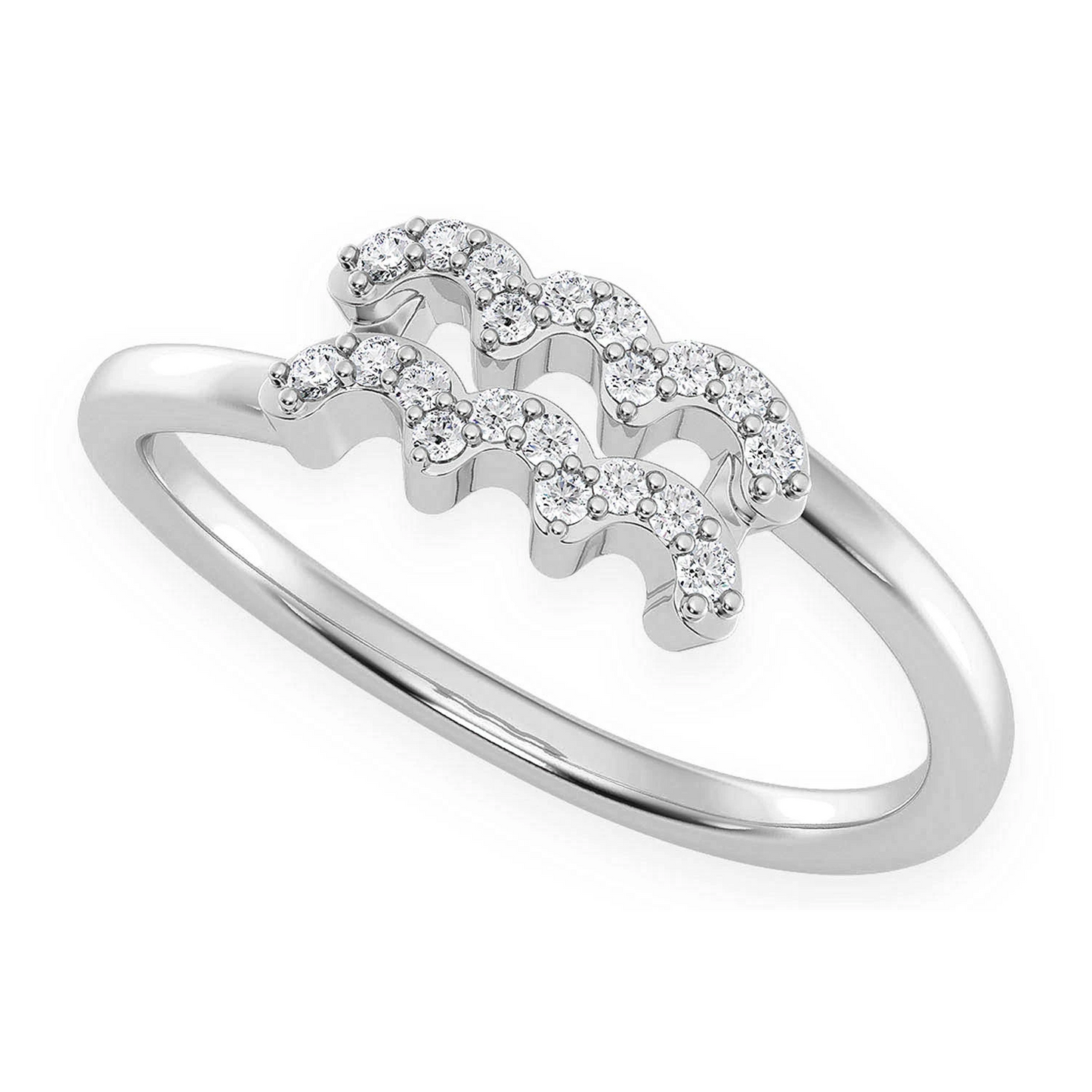Zodiac Diamond Ring in 14K white gold, Aquarius design, detail view