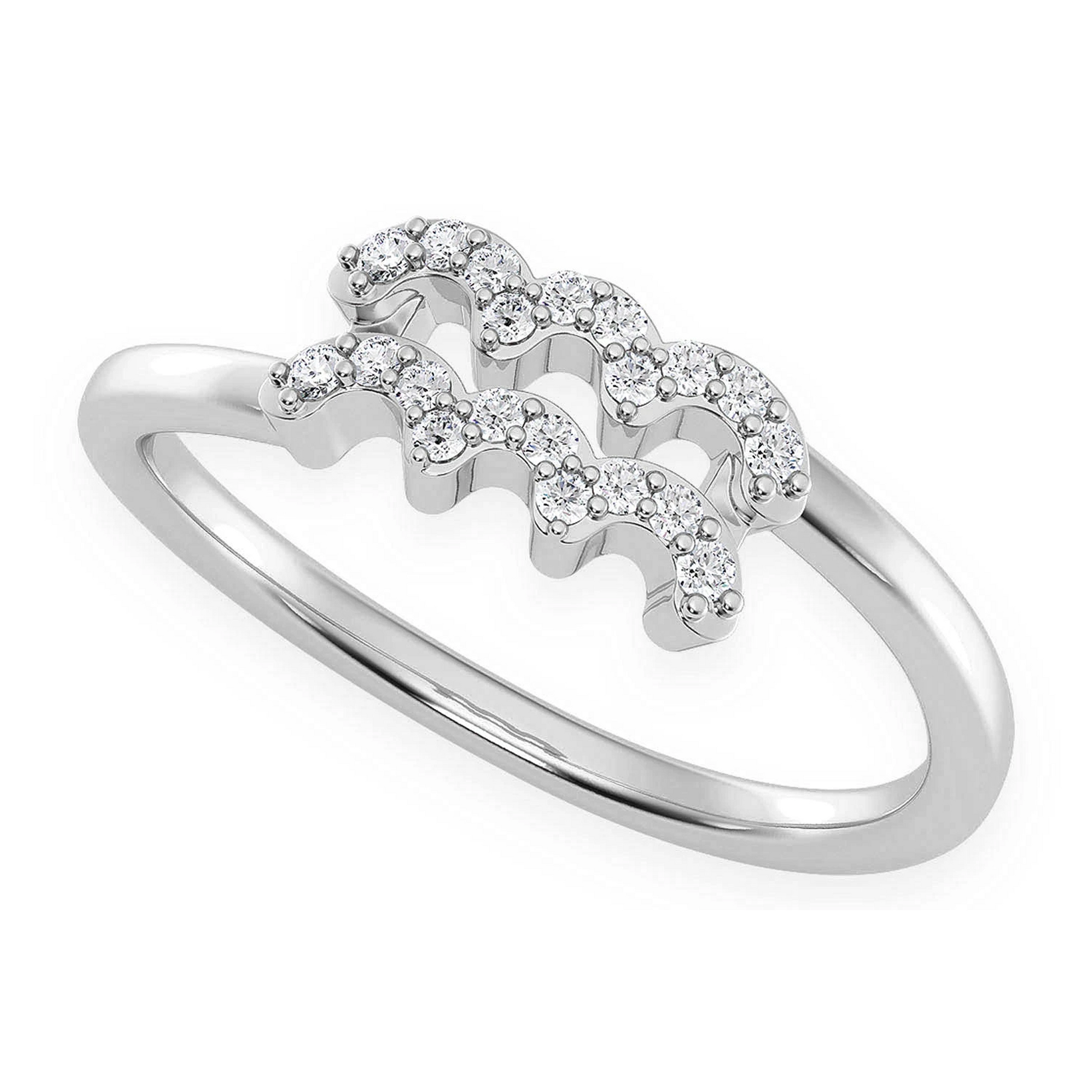 Zodiac Diamond Ring in 14K white gold, Aquarius design, detail view