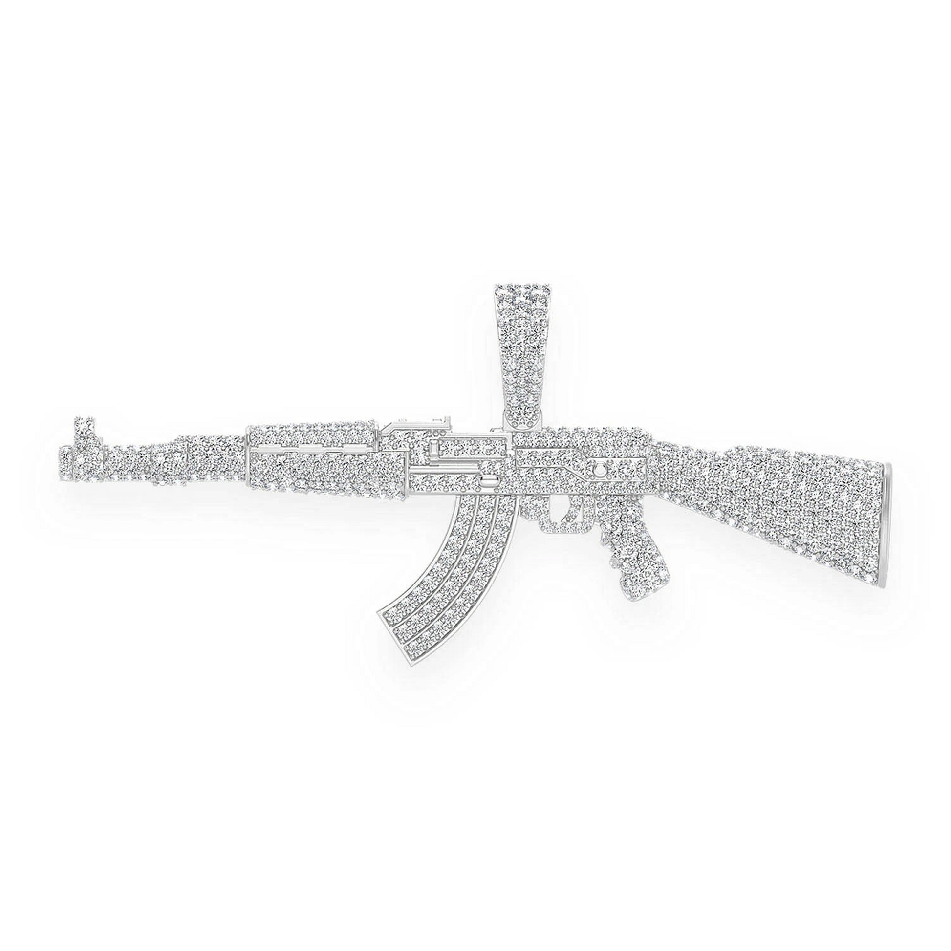 AK47 Draco Diamond Pendant in 14K white gold, 3.25ctw, front view
