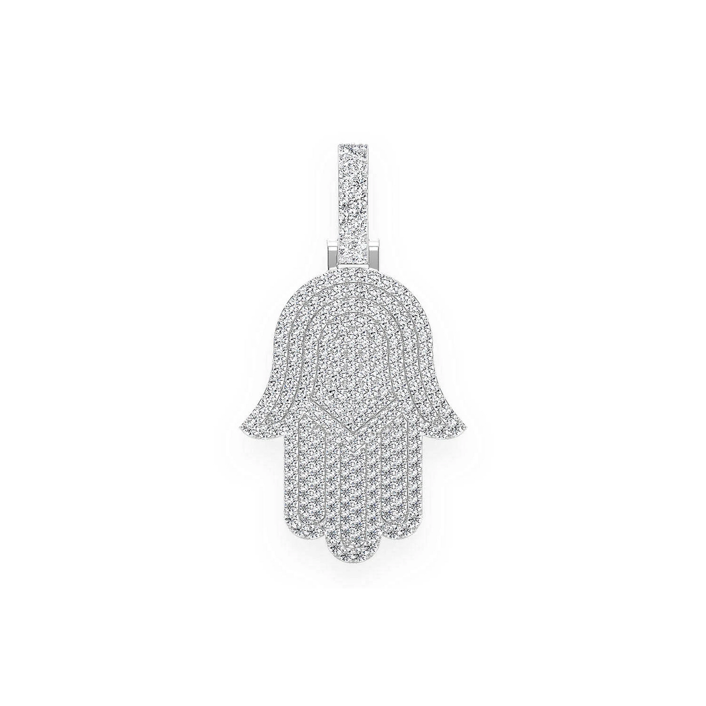Pavé Hamsa Diamond Pendant in 14K white gold, Statement | 10.00ctw, front view