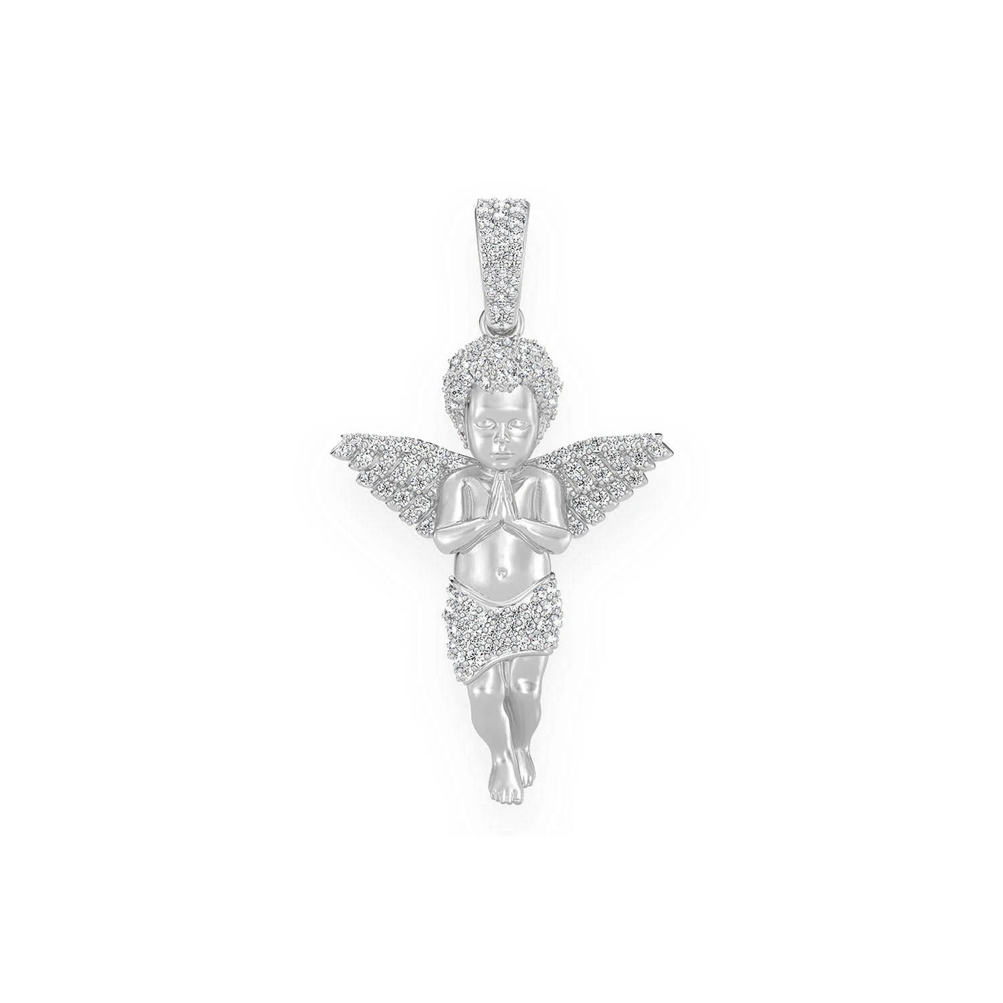 Petite Praying Angel Pendant in 14K white gold, front view