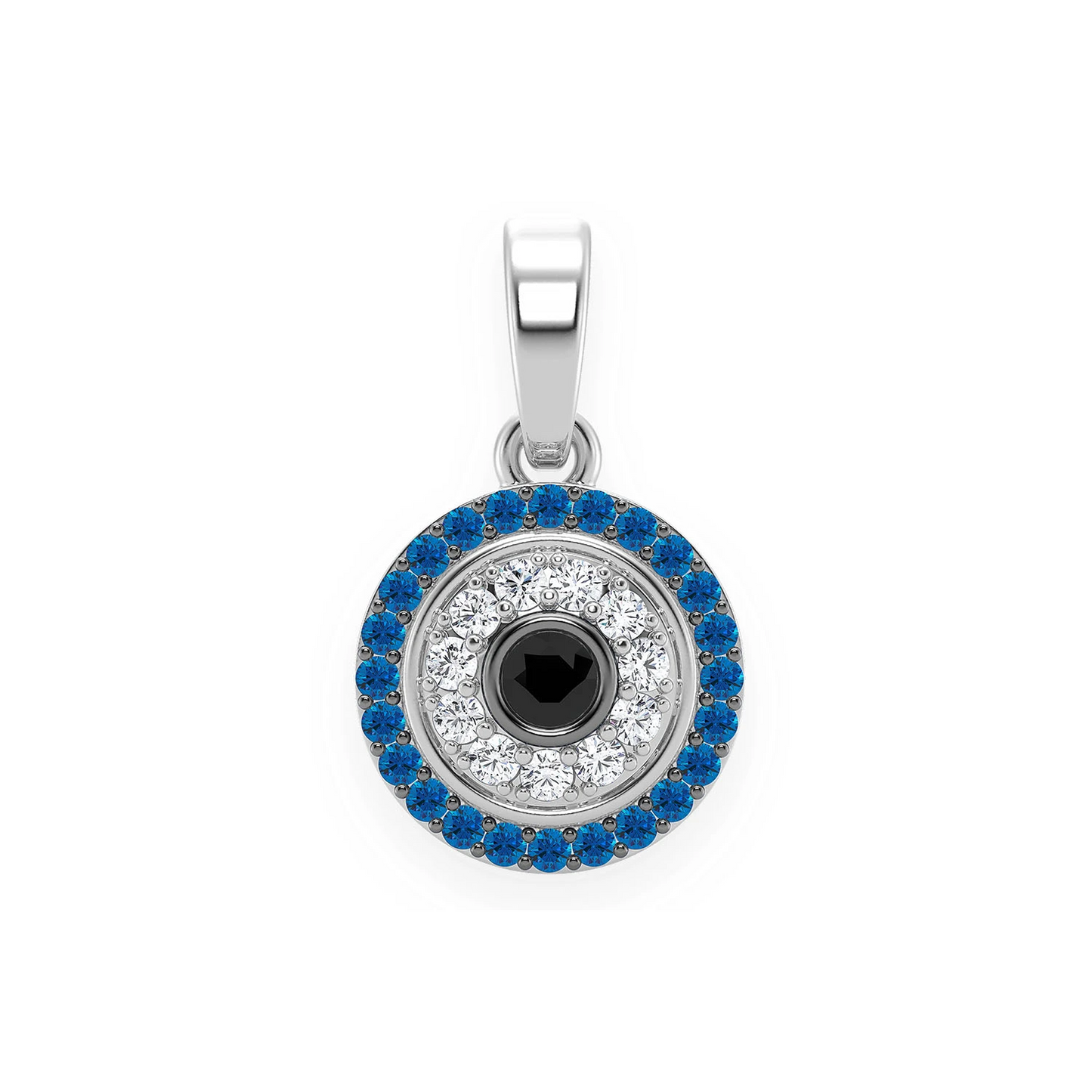 Round Evil Eye Pendant in 14K white gold, front view