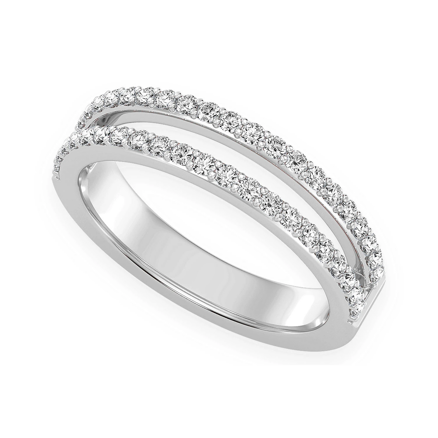 Double Row Band Ring in 14K white gold, angled view