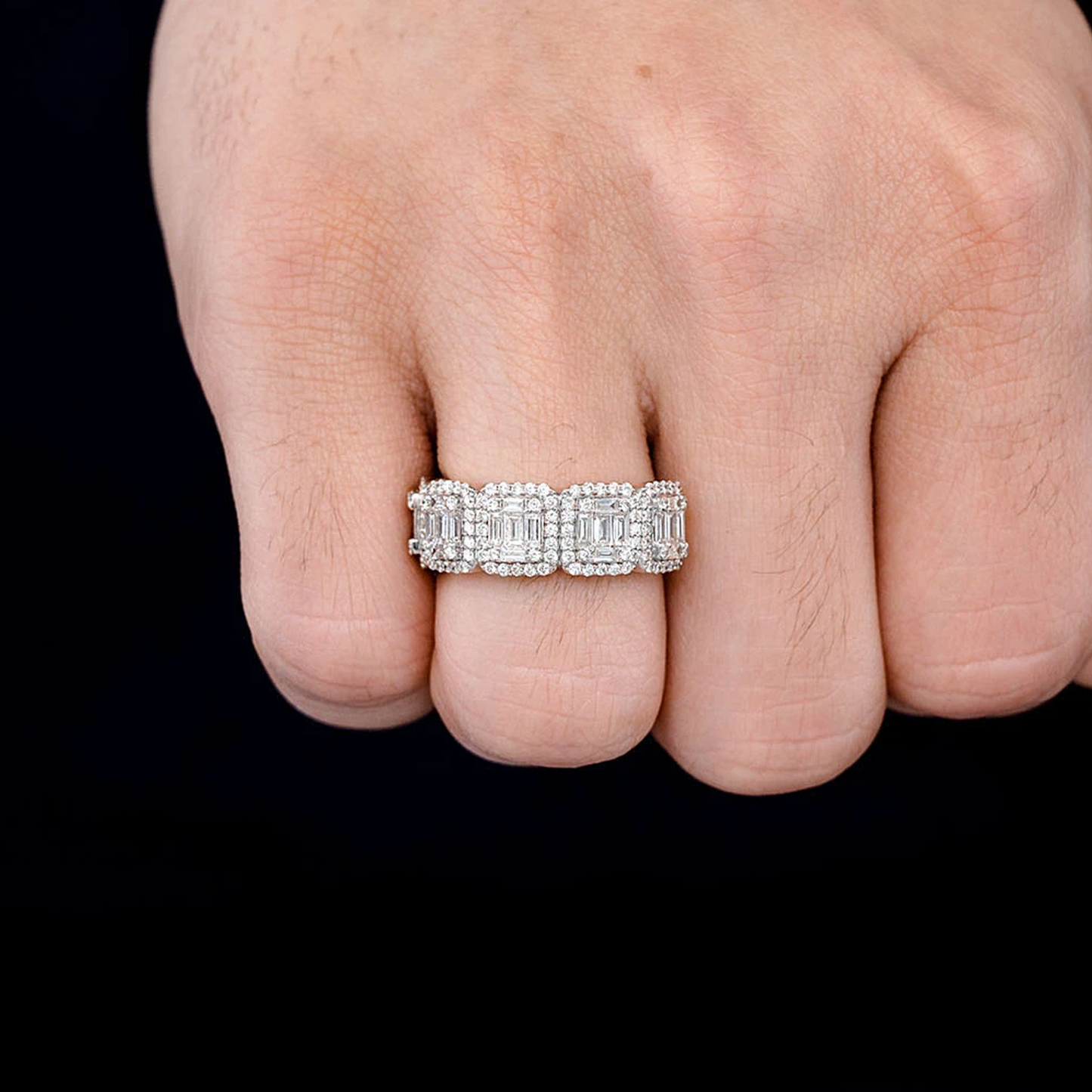 Baguette & Round Diamond Band Ring in 14K white gold, alternate view
